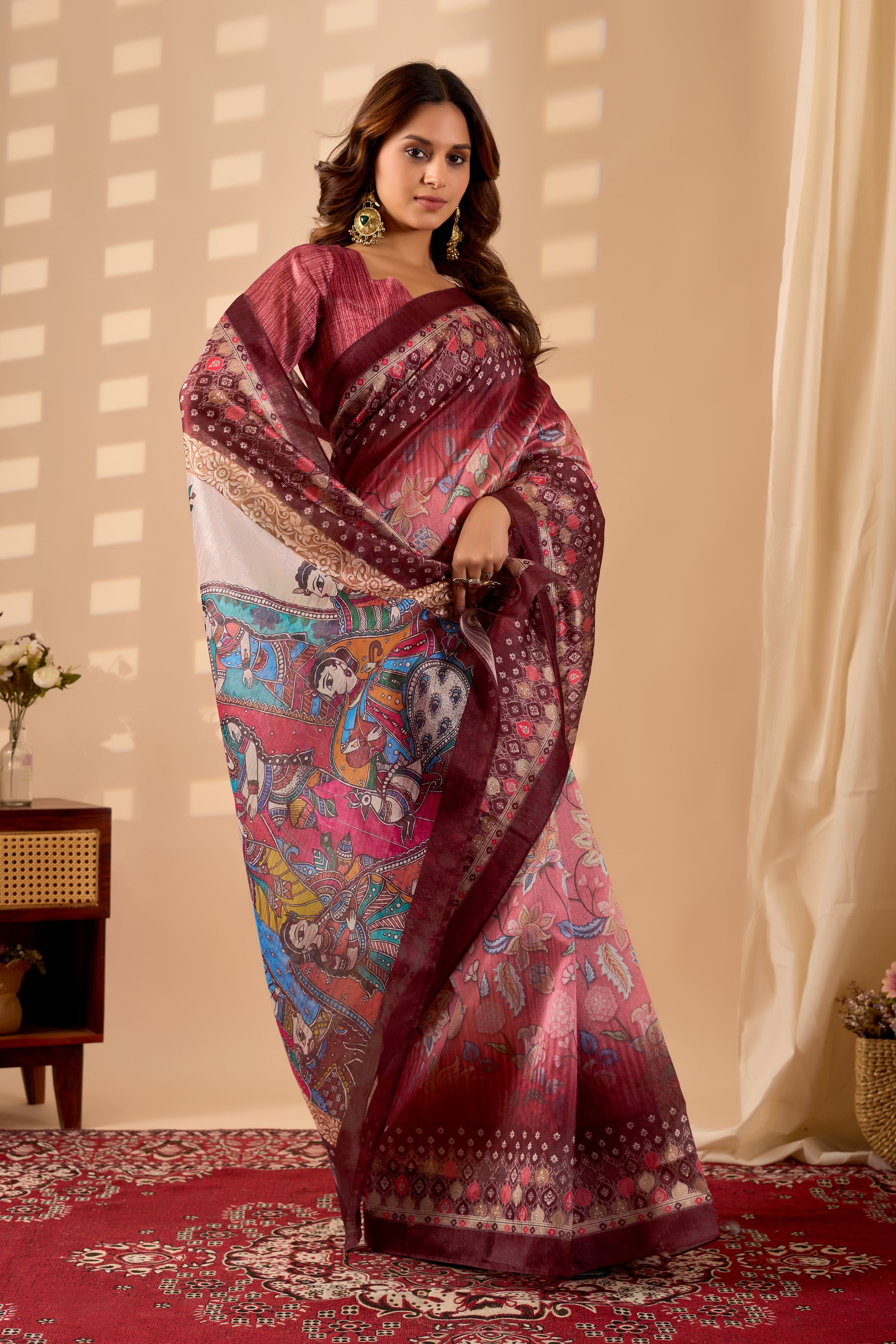 Pink Poly Chiffon Ready to Wear Saree