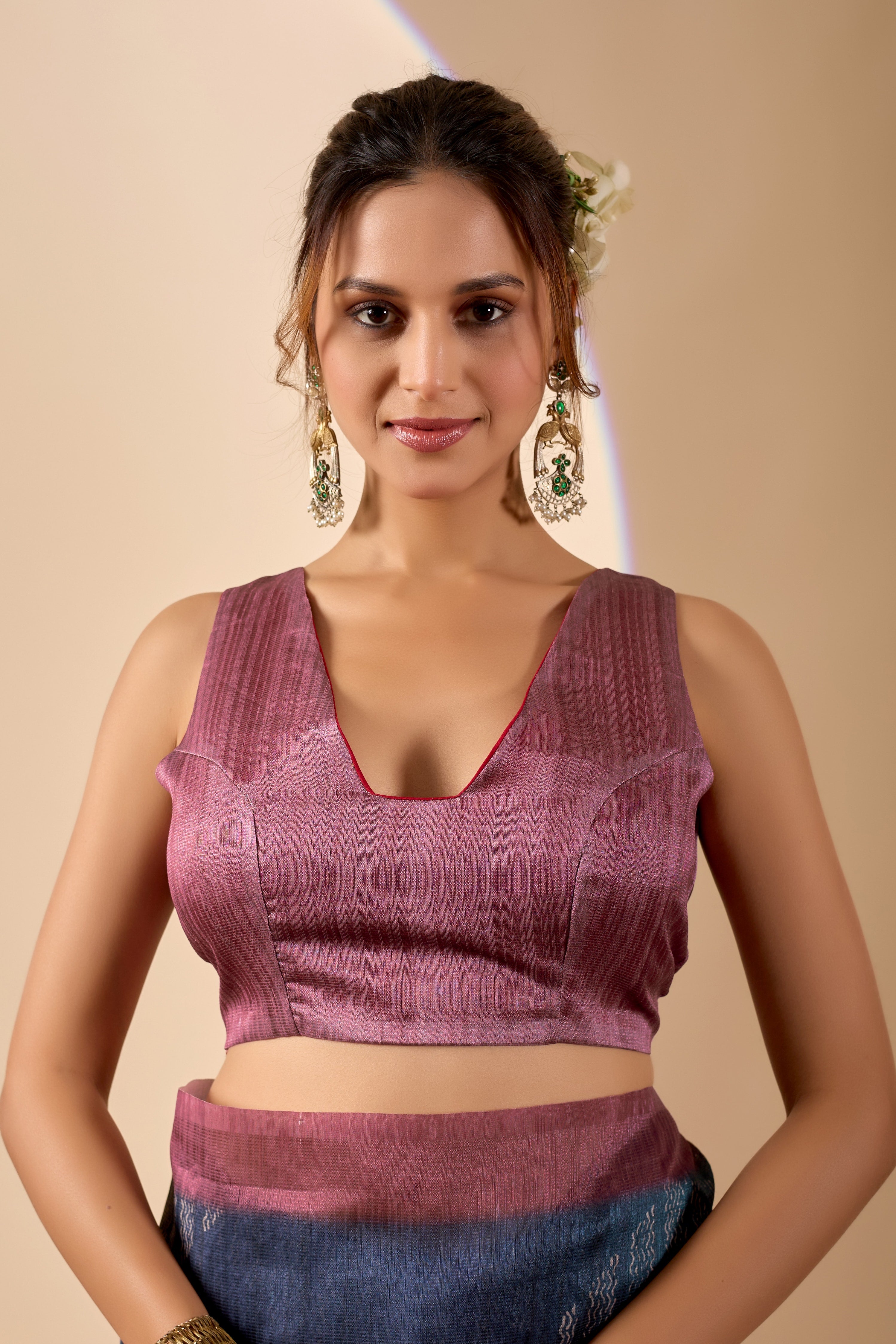 Navy Blue Poly Cotton Ready Wear Saree