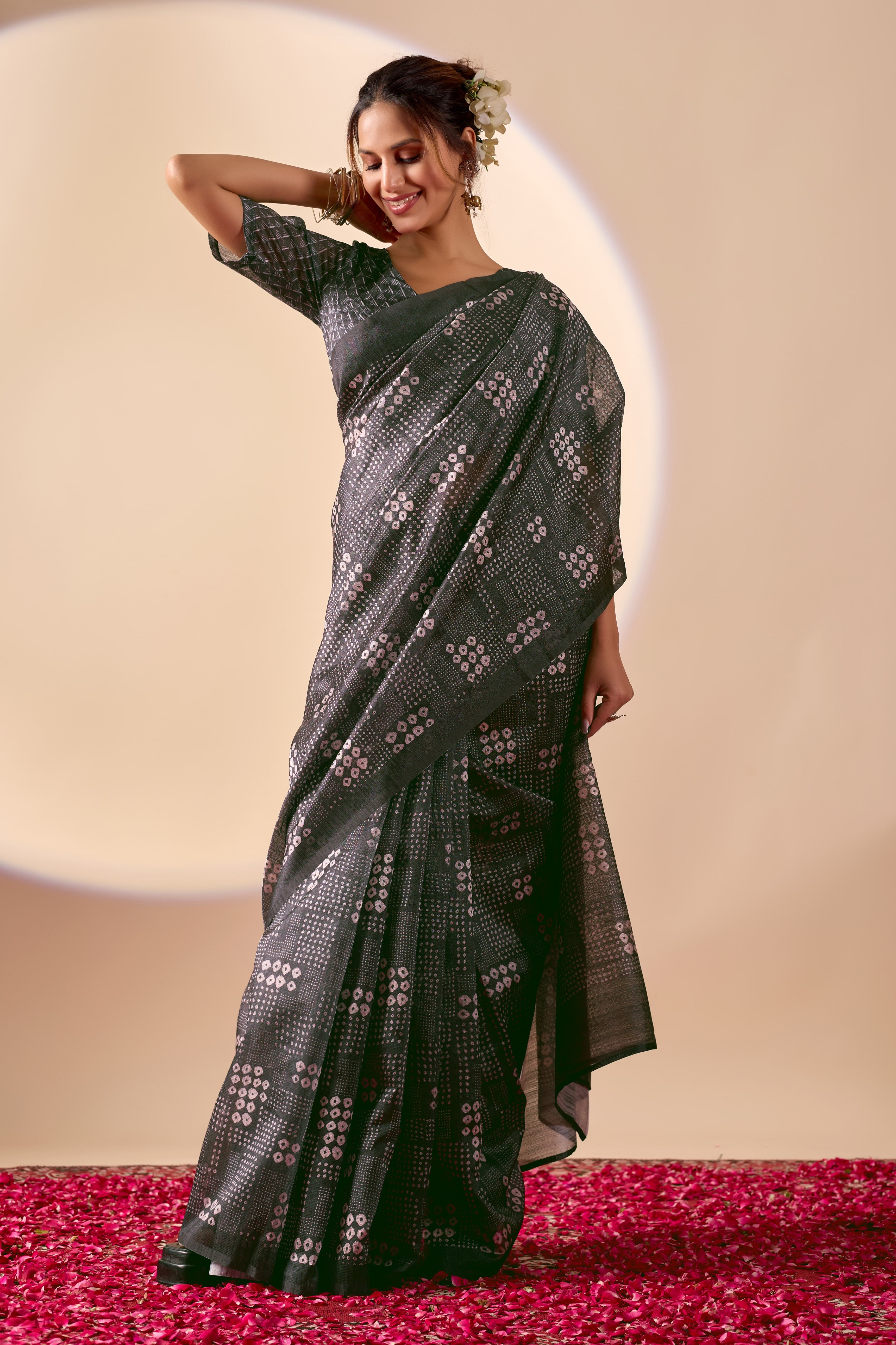 Black Printed Poly Chiffon Ready To Wear Saree