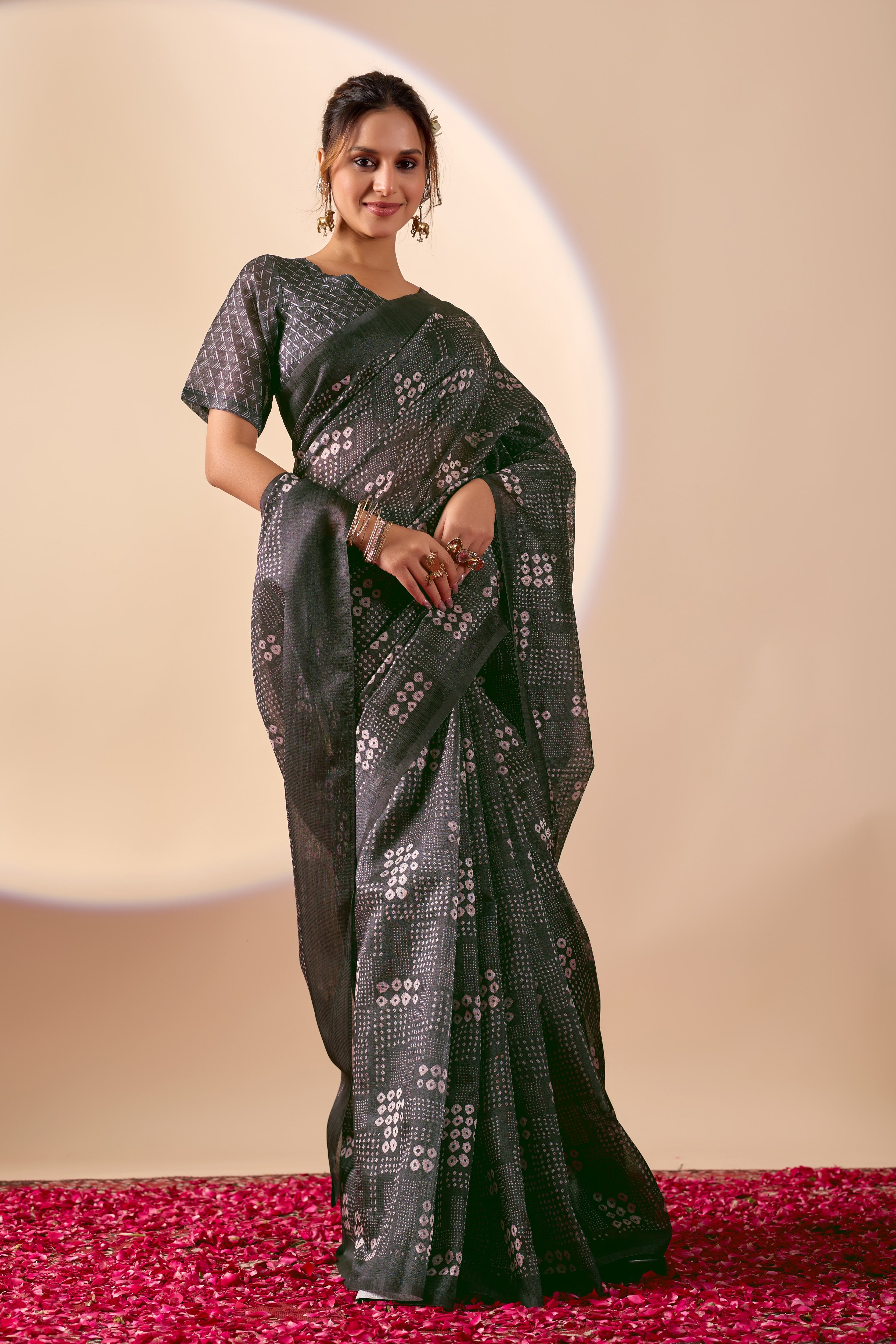 Black Printed Poly Chiffon Ready To Wear Saree