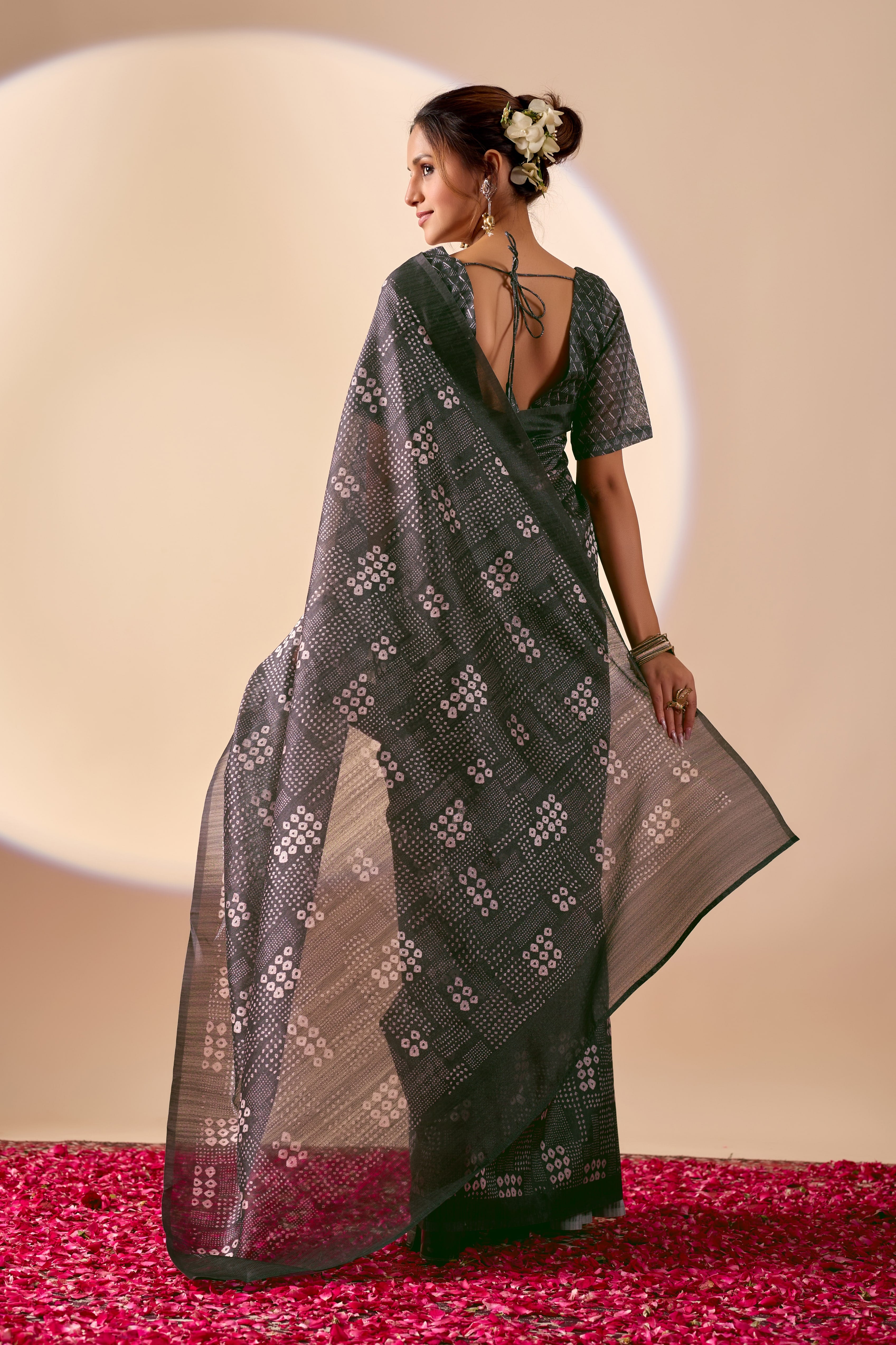 Black Printed Poly Chiffon Ready To Wear Saree