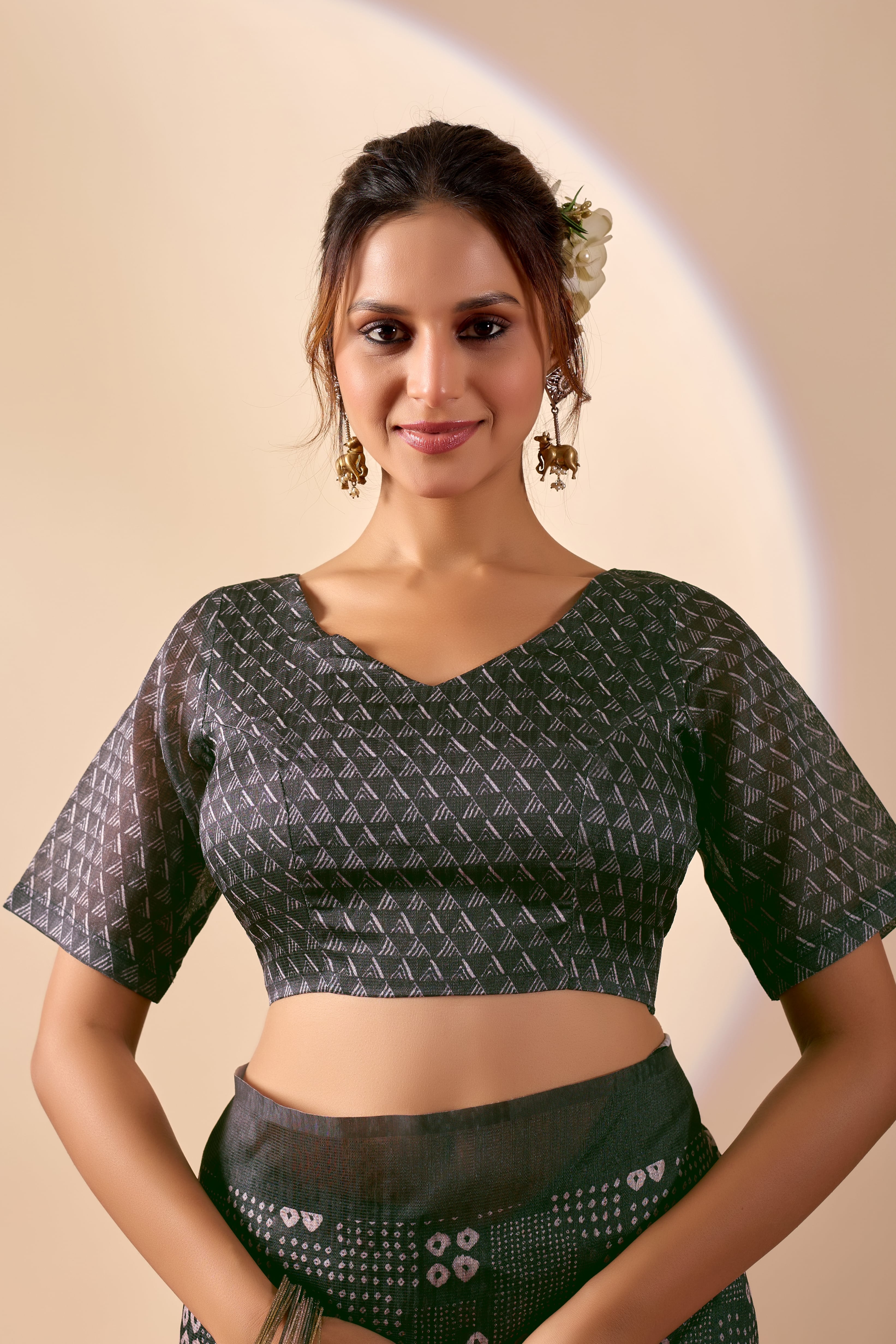 Black Printed Poly Chiffon Ready To Wear Saree