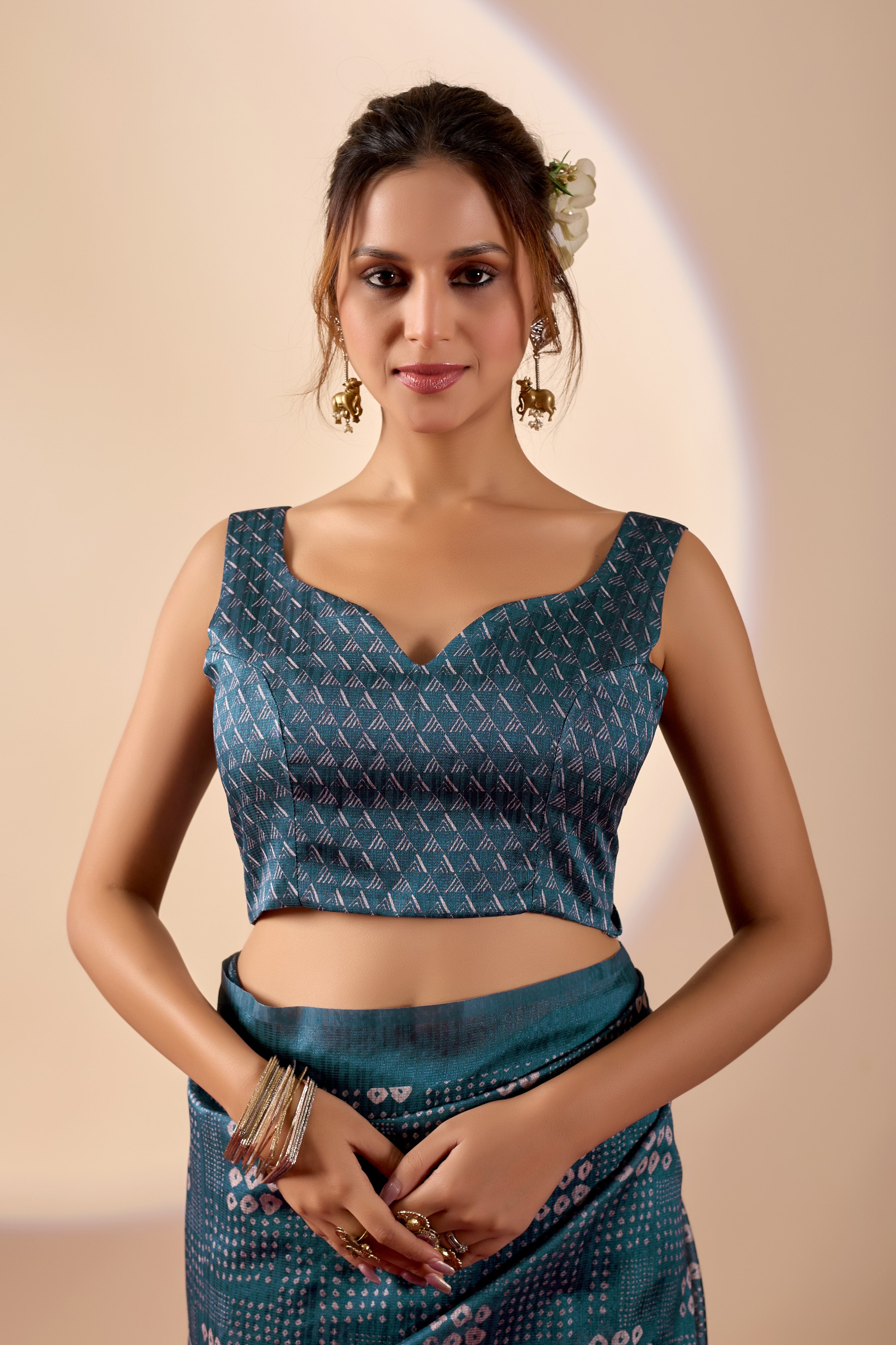 Blue Bandhani Printed Jute Silk Ready To Wear Saree
