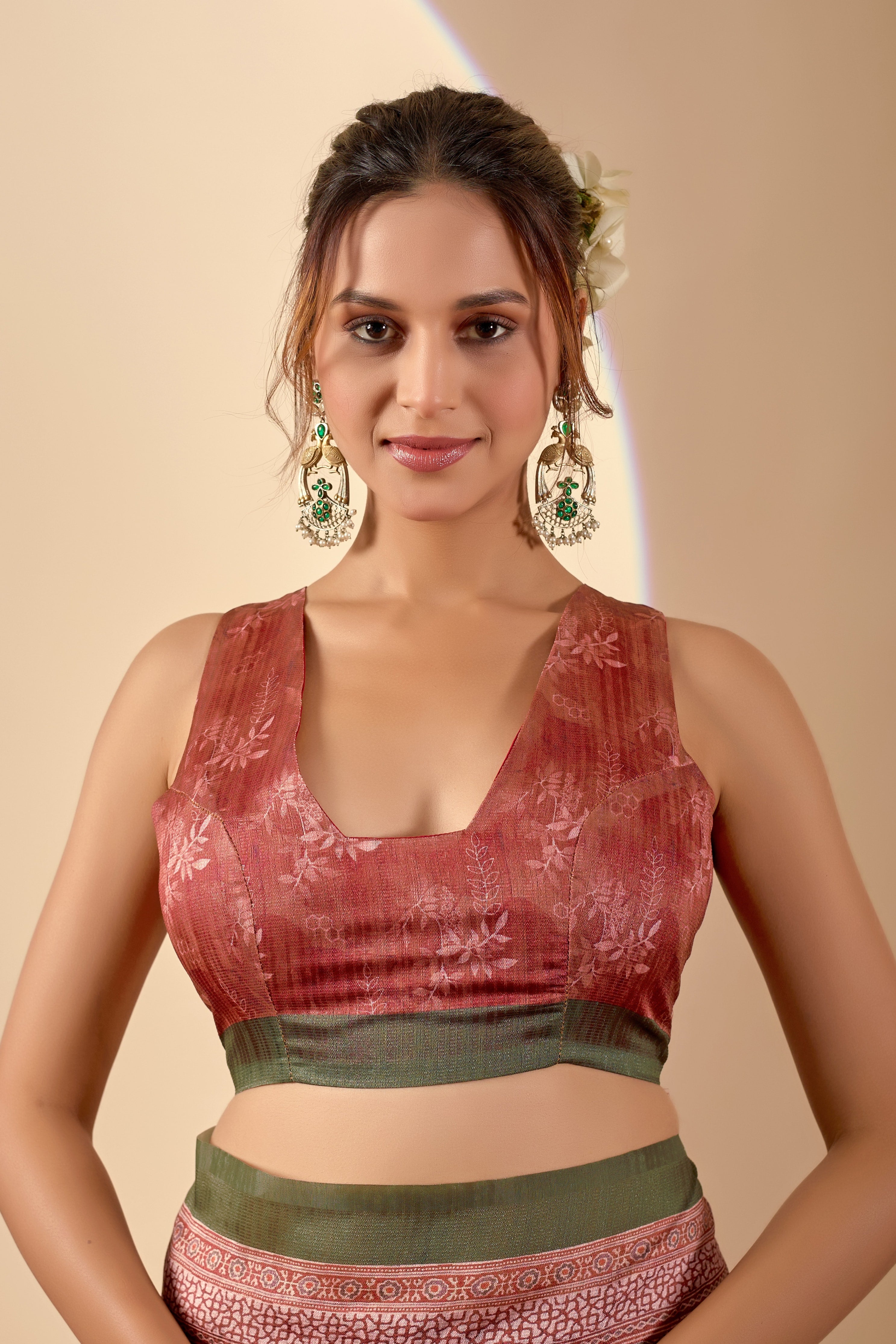 Olive Green Heritage Drape with Intricate Floral Jaal and Ornate Rose-Pink Pallu