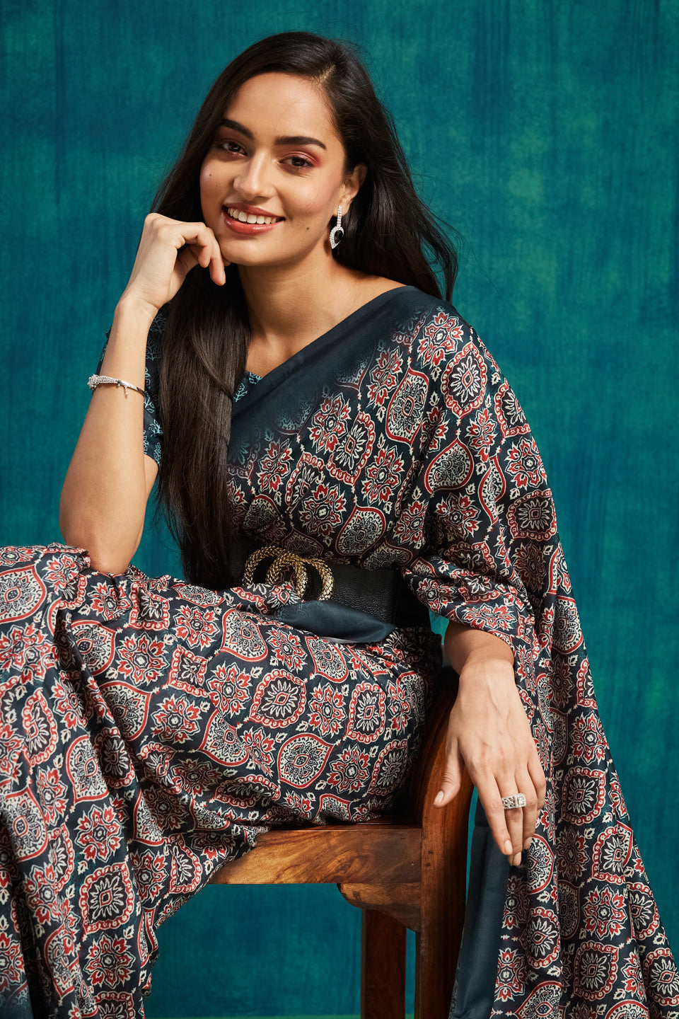 RACHNA Women Ajrak Ready To Wear Pocket Saree