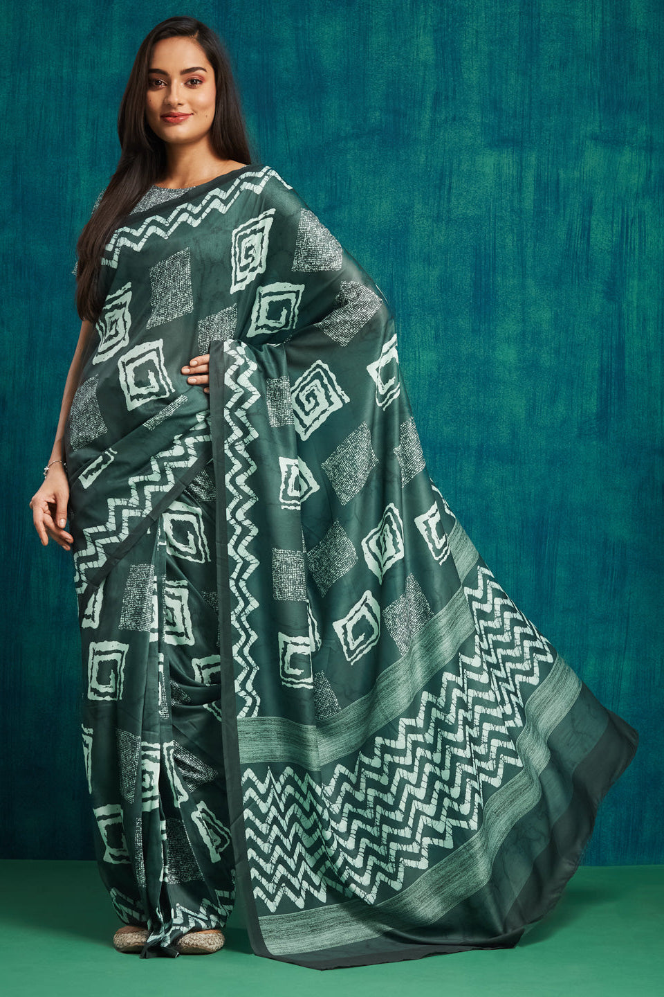 Chevron Prints Muslin Cotton Ready To Wear Pocket Saree