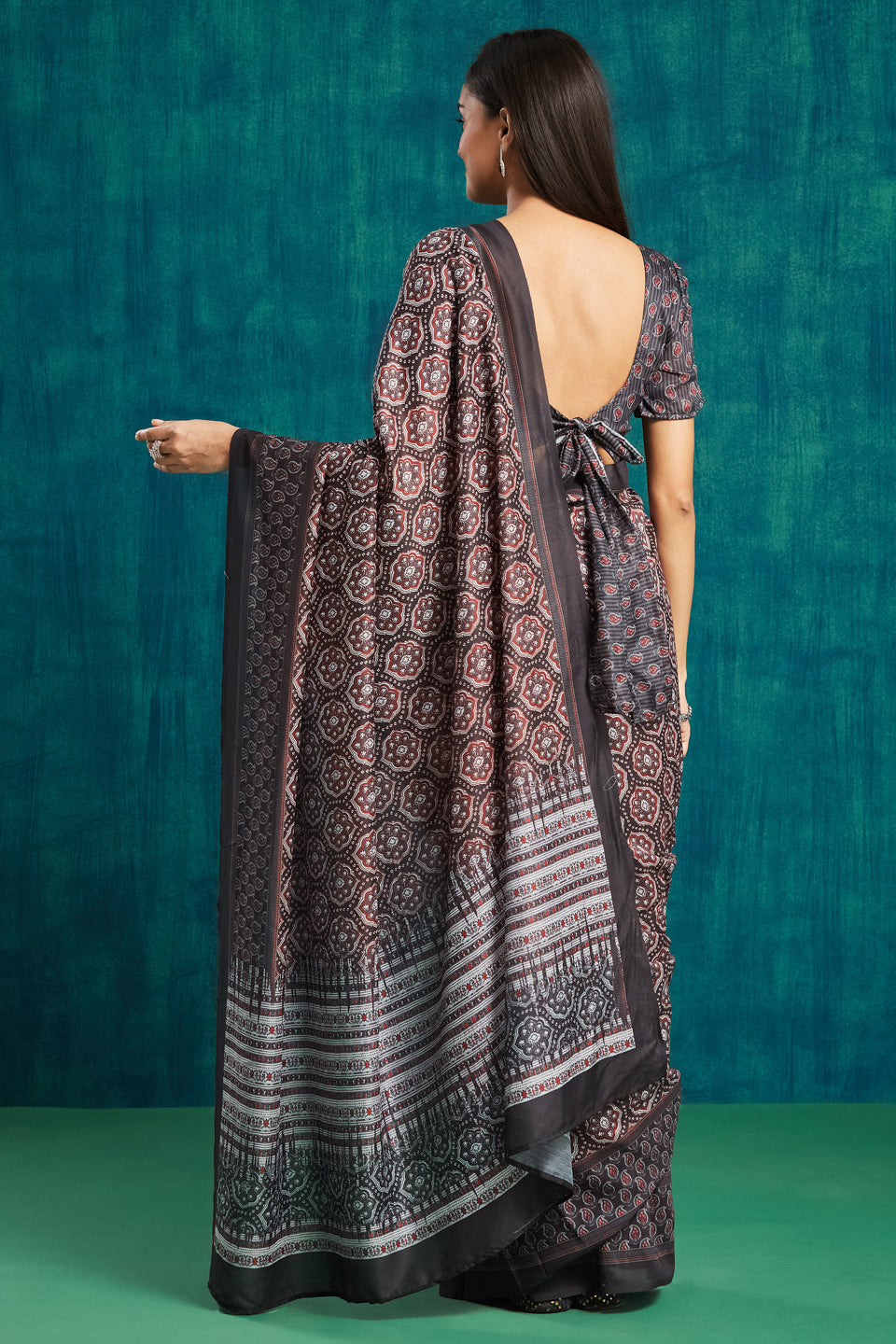 Ajrakh Prints Muslin Cotton Saree