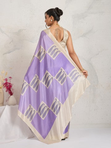 Purple Paisley Printed Satin Party Wear Designer Saree