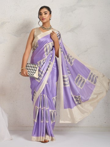 Purple Paisley Printed Satin Party Wear Designer Saree