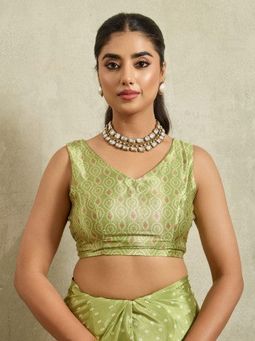 Green Bandhani Printed Satin Party Wear Designer Saree