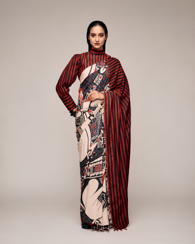 Multicoloured Printed Satin Ready to Wear Saree