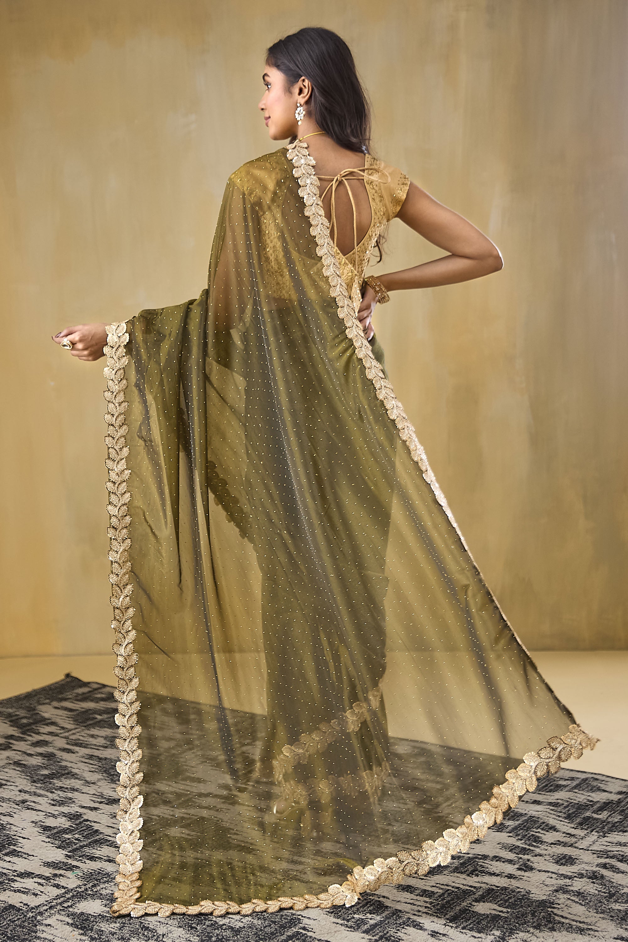 Embellished Lace Border Swarovski Ready To Wear Saree