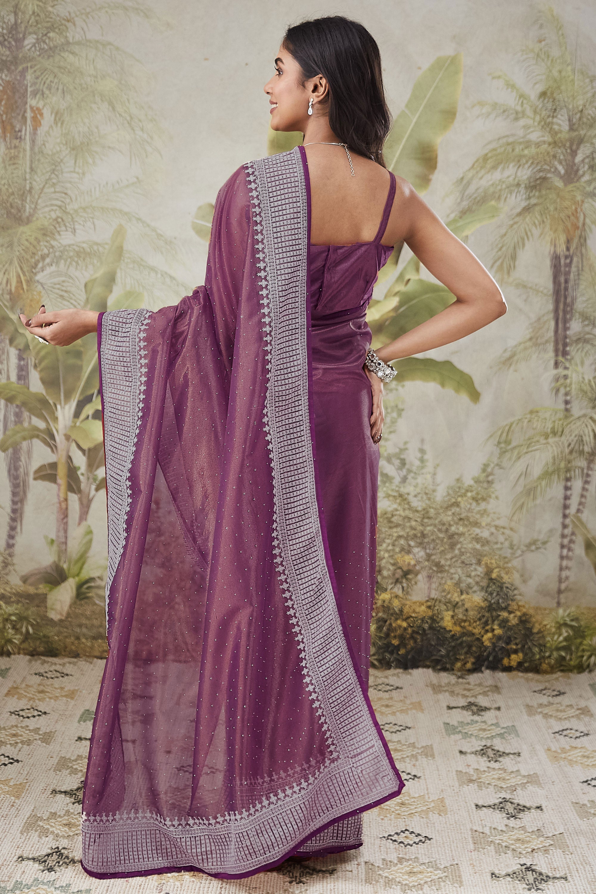 Partywear Embroidered Patta Ready To Wear Saree
