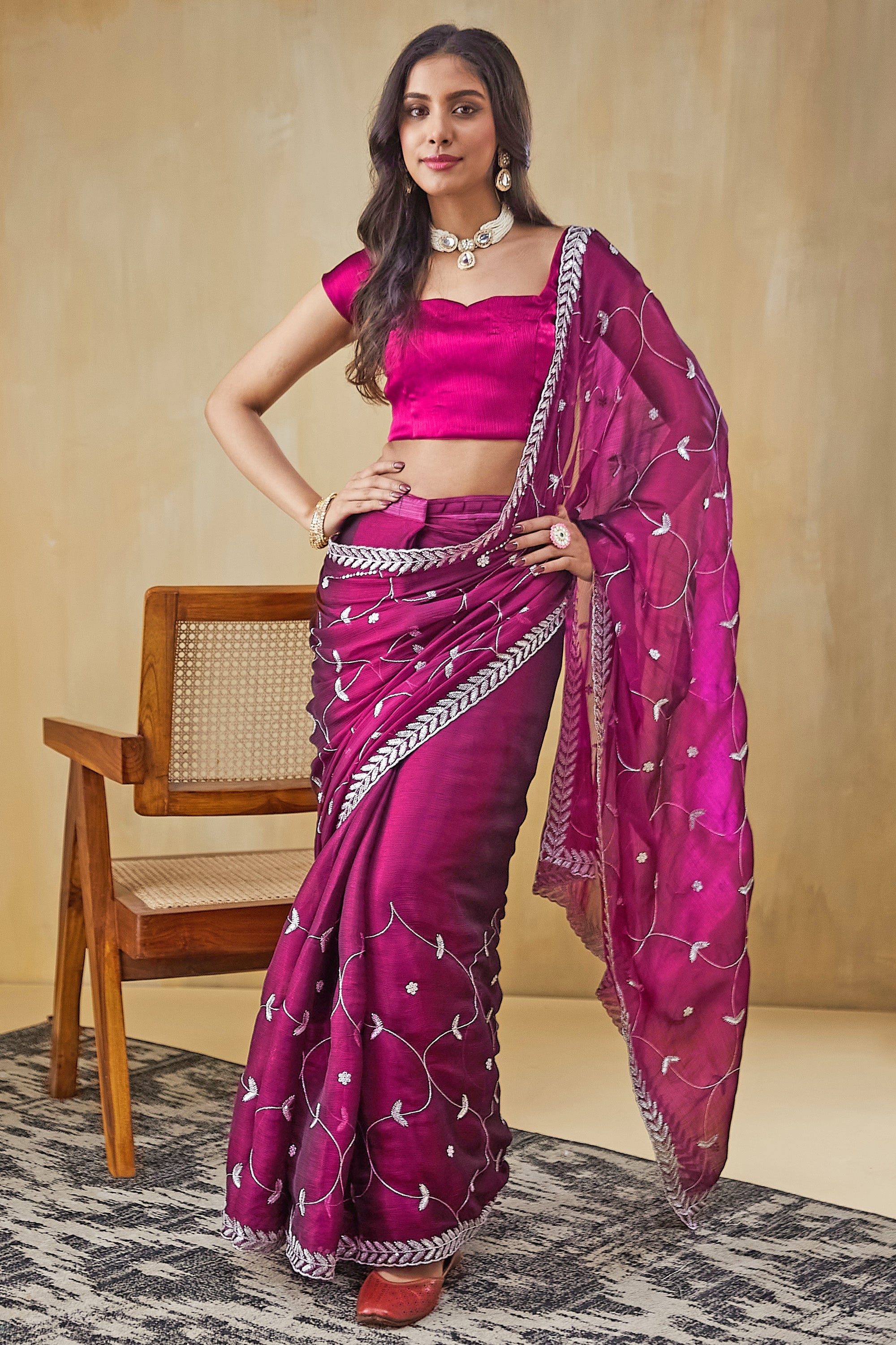 Embroidery Work Ready To Wear Saree