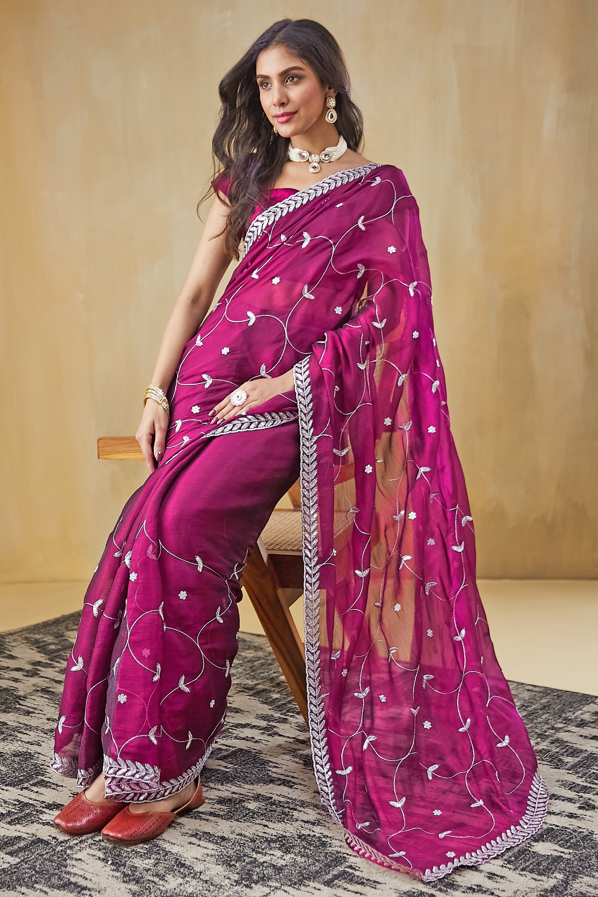 Embroidery Work Ready To Wear Saree