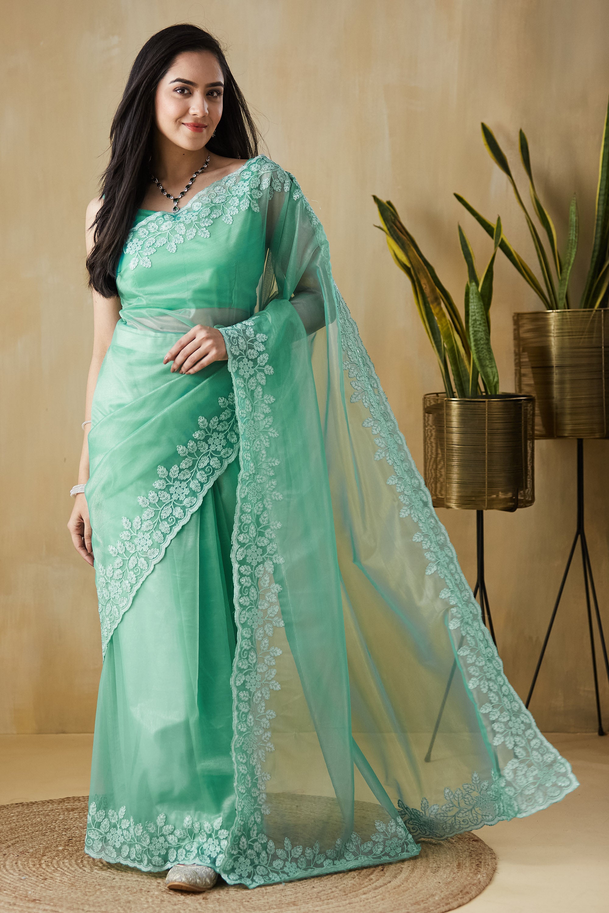 Floral Embroidery Work  Saree