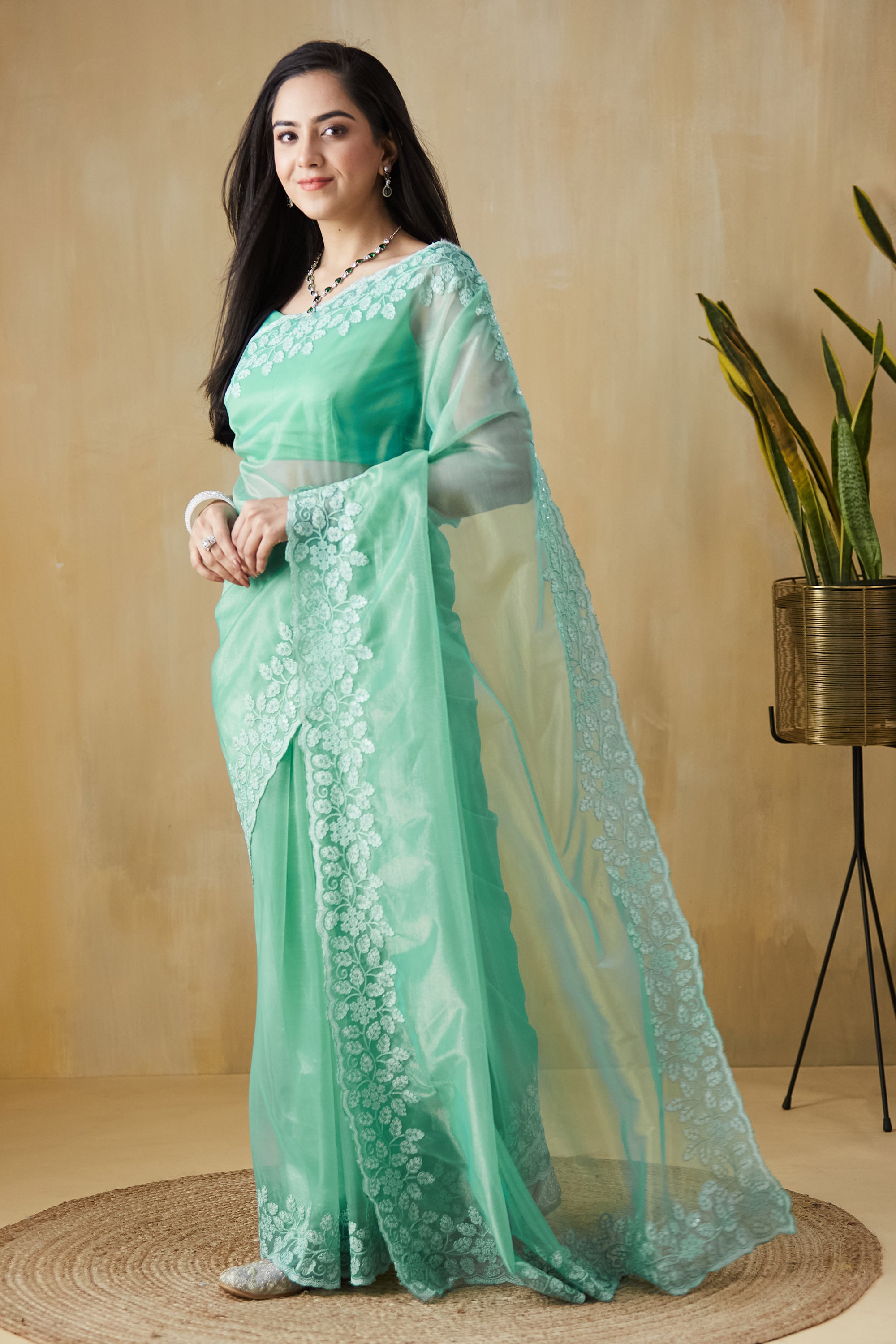 Floral Embroidery Work  Saree