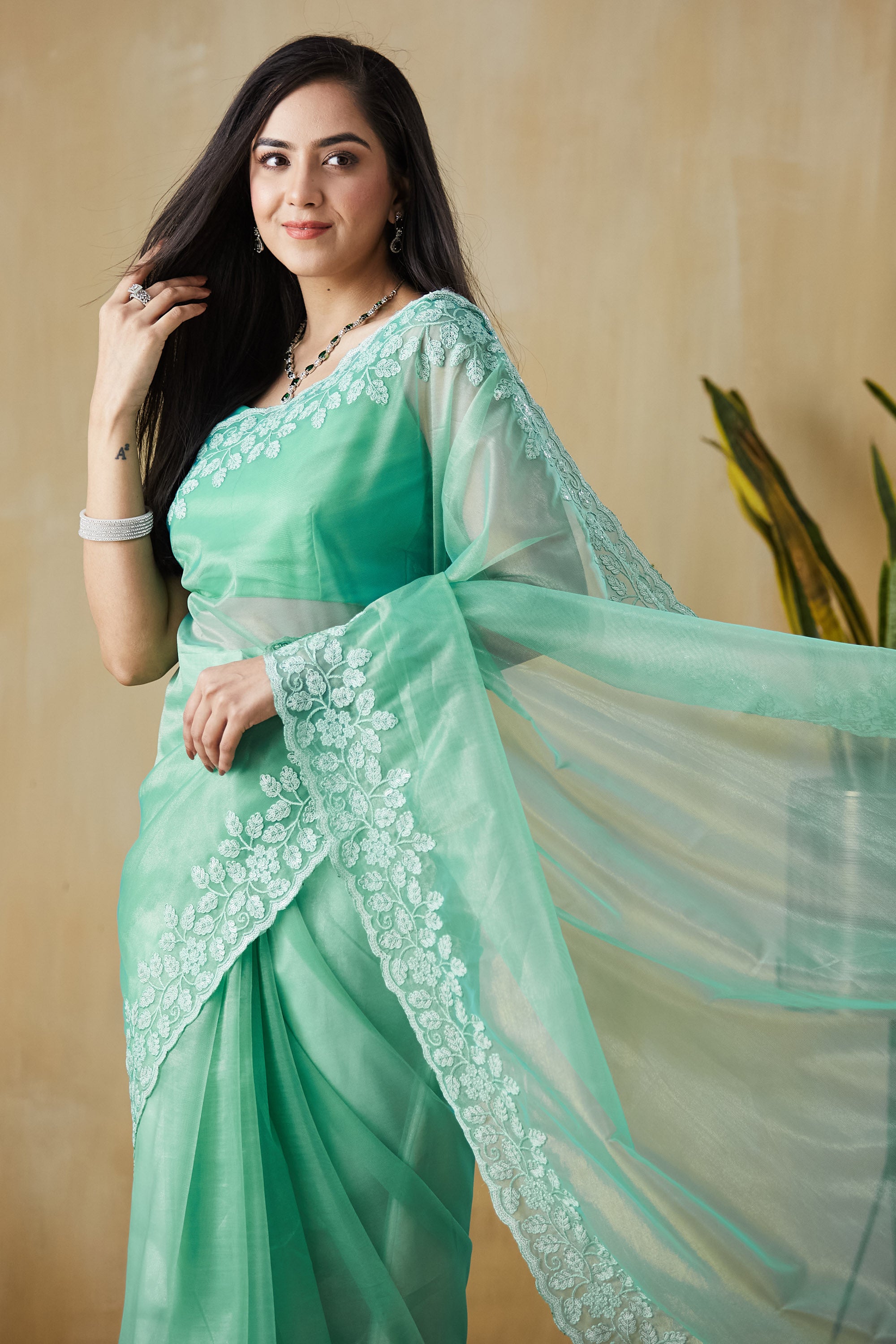 Floral Embroidery Work  Saree