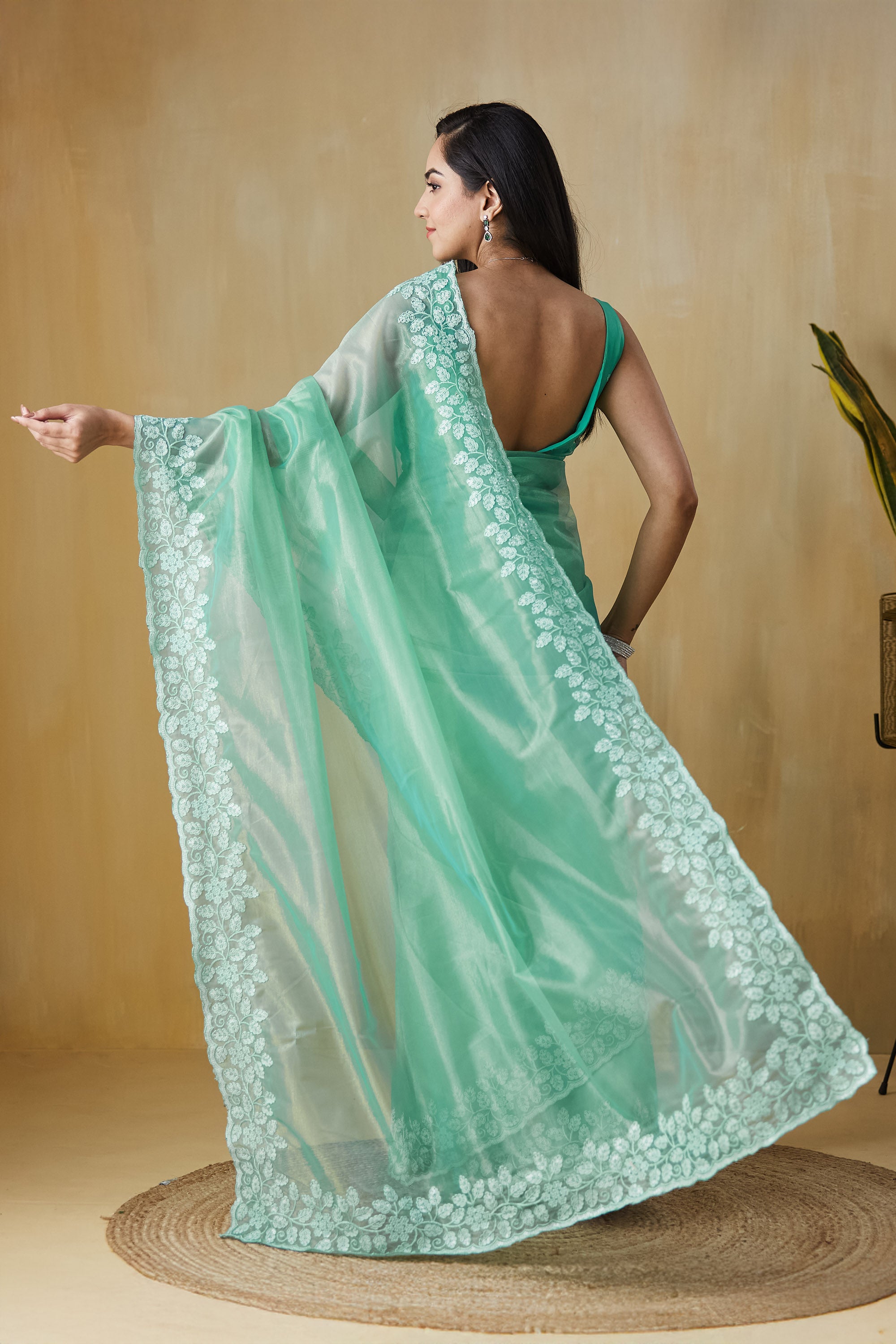 Floral Embroidery Work  Saree
