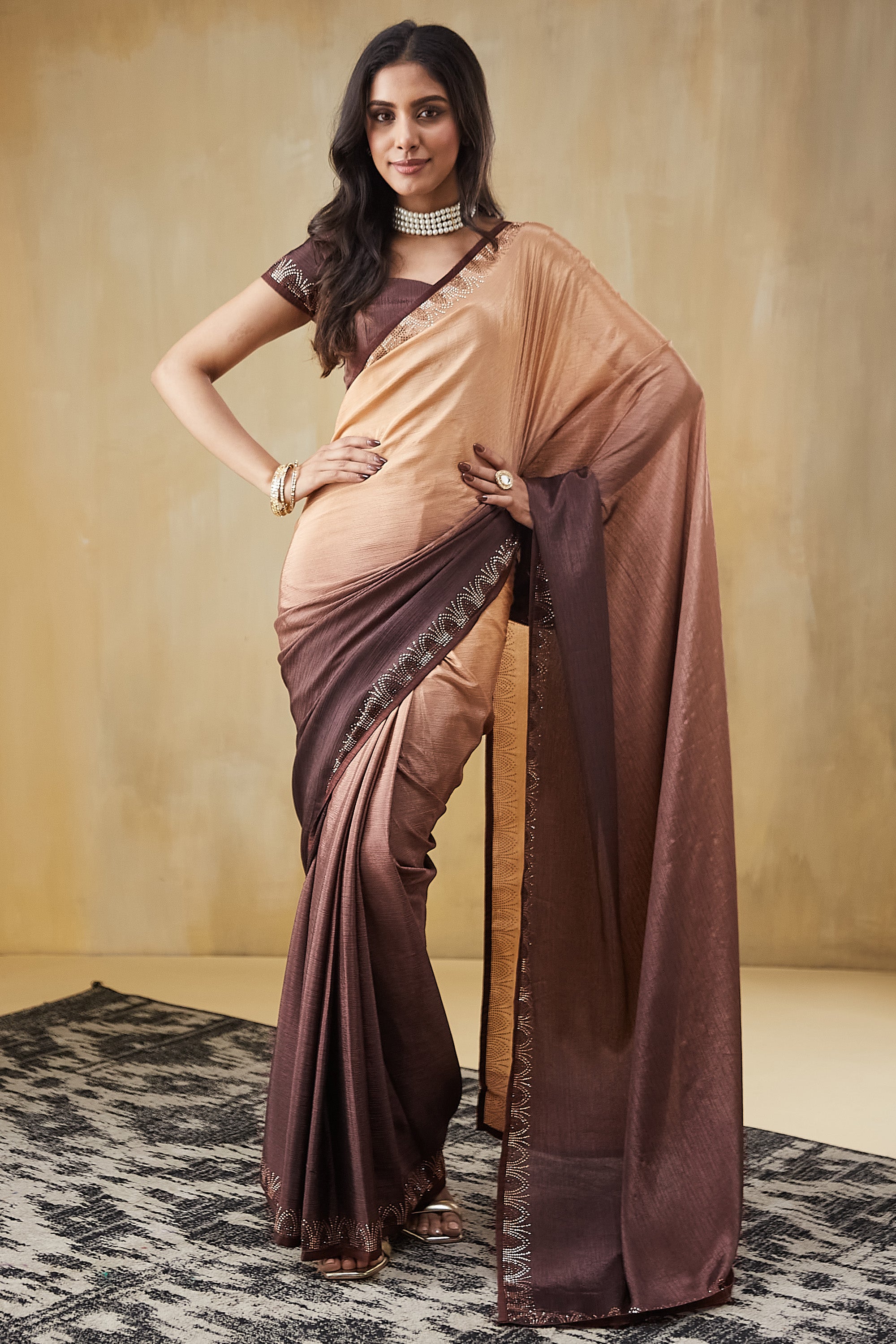 Swarovski Work Border Ready To Wear Saree