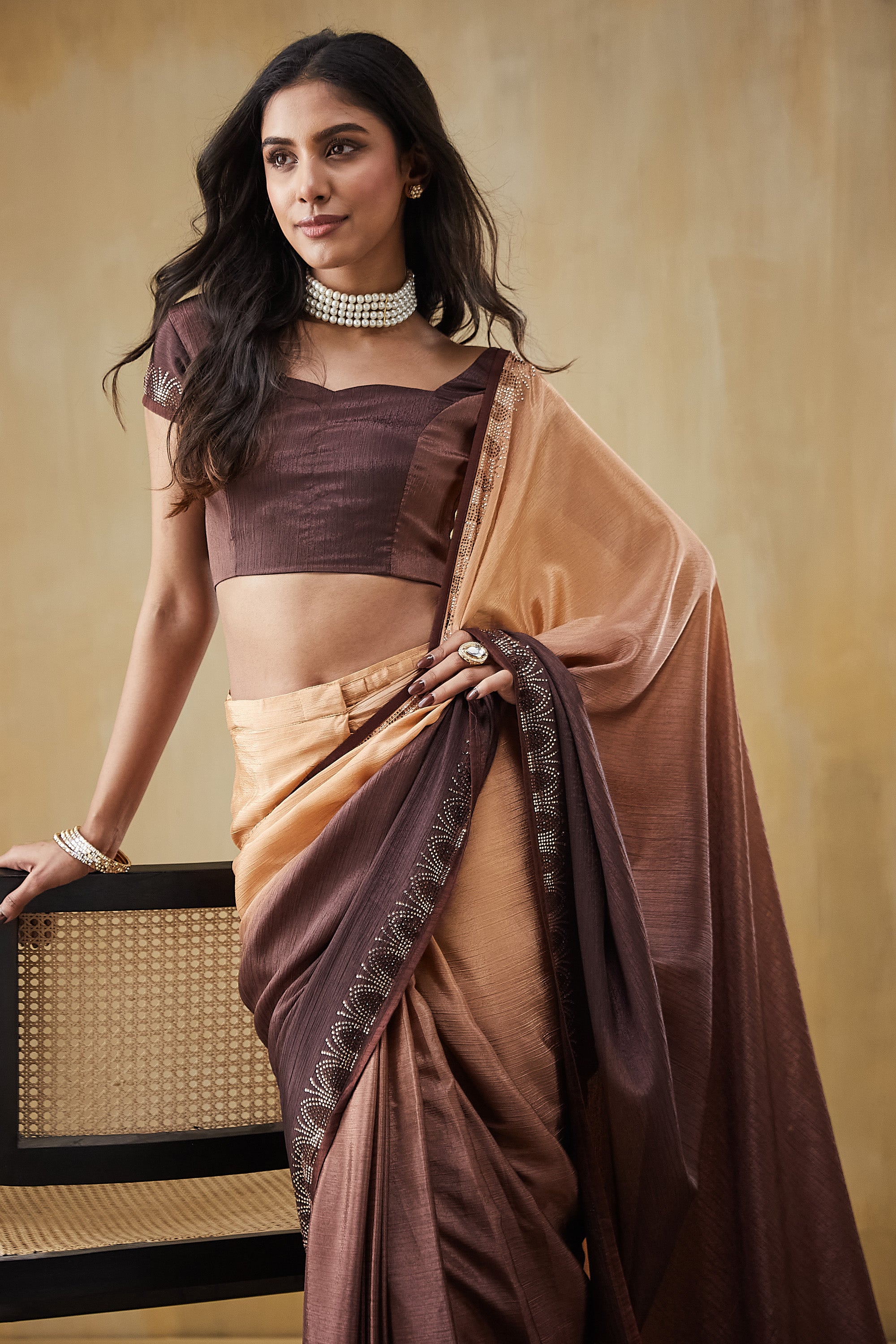 Swarovski Work Border Ready To Wear Saree