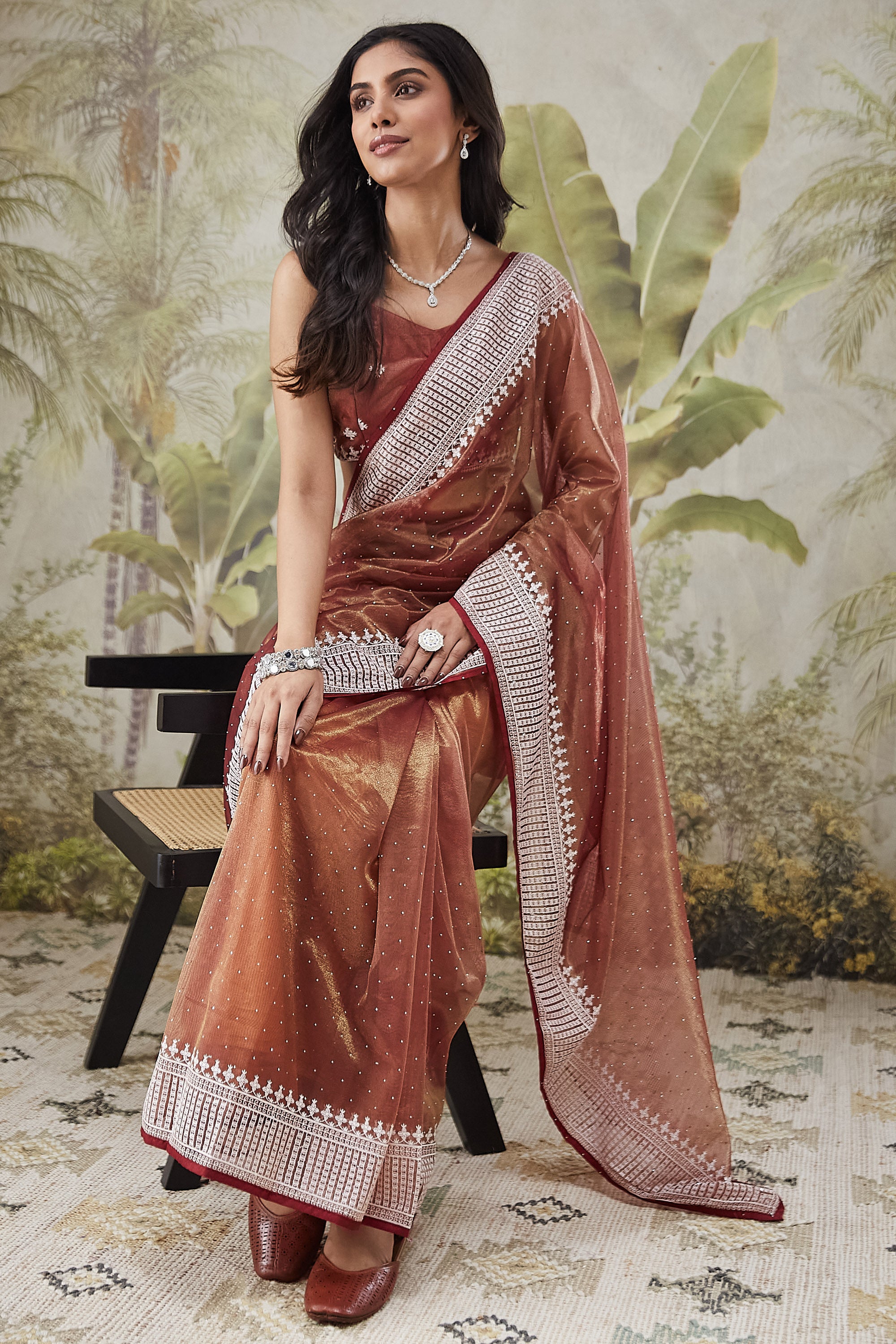 Partywear Embroidered Patta  Saree