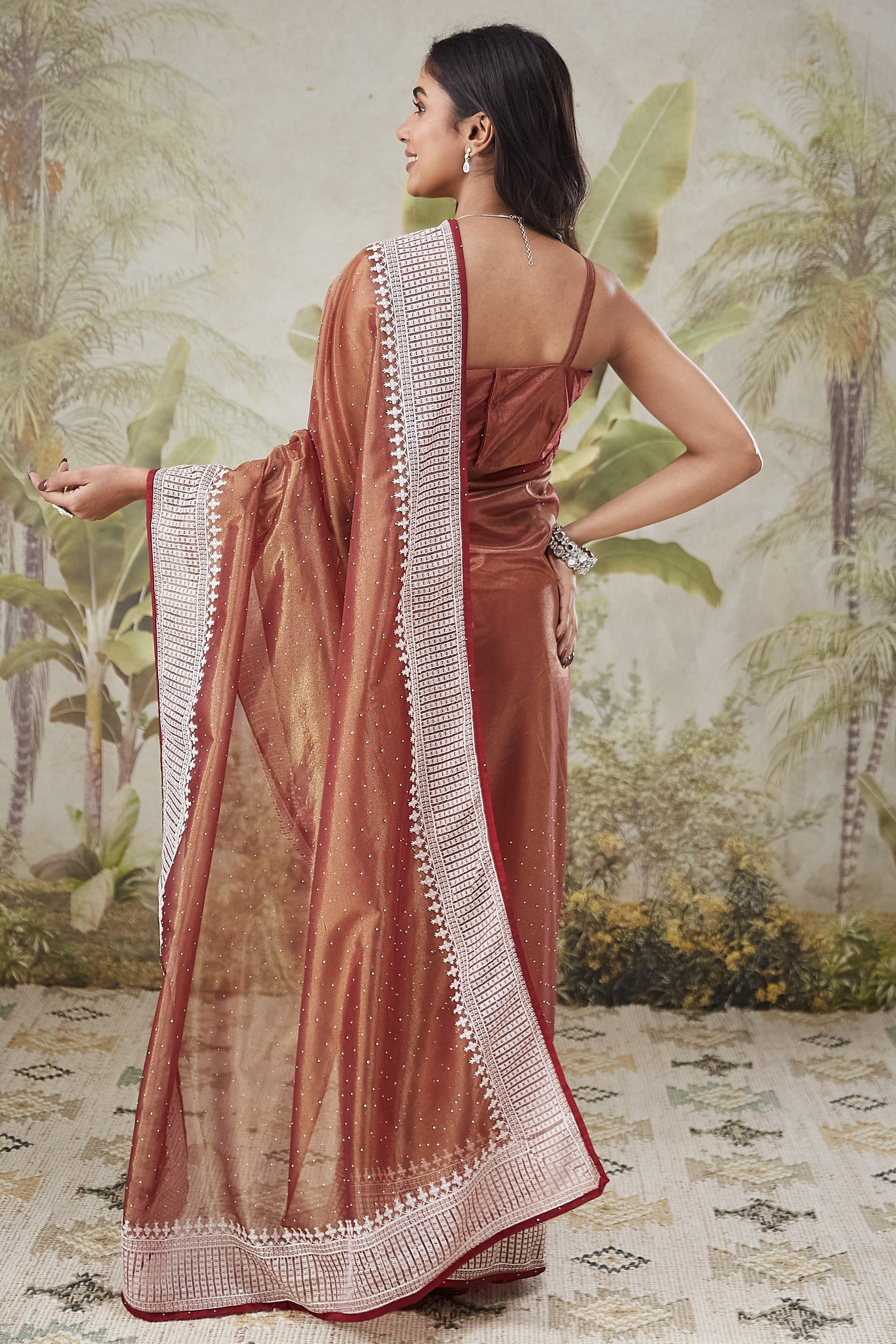 Partywear Embroidered Patta Ready To Wear Saree