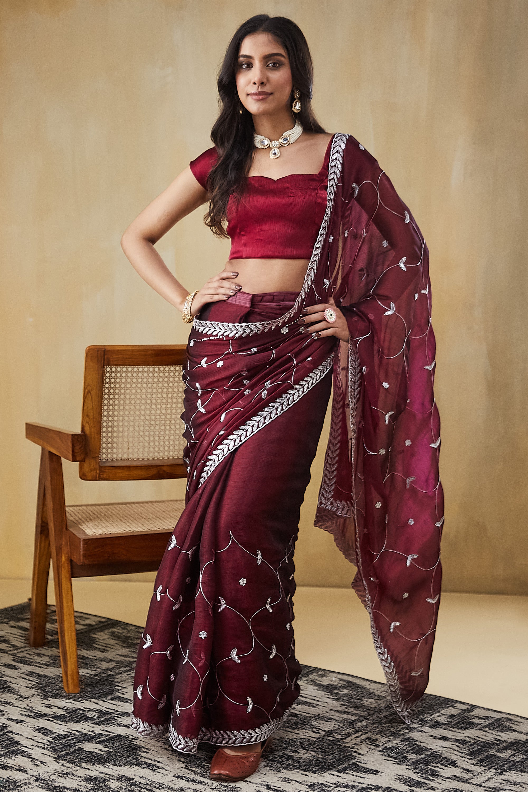 Embroidery Work Ready To Wear Saree