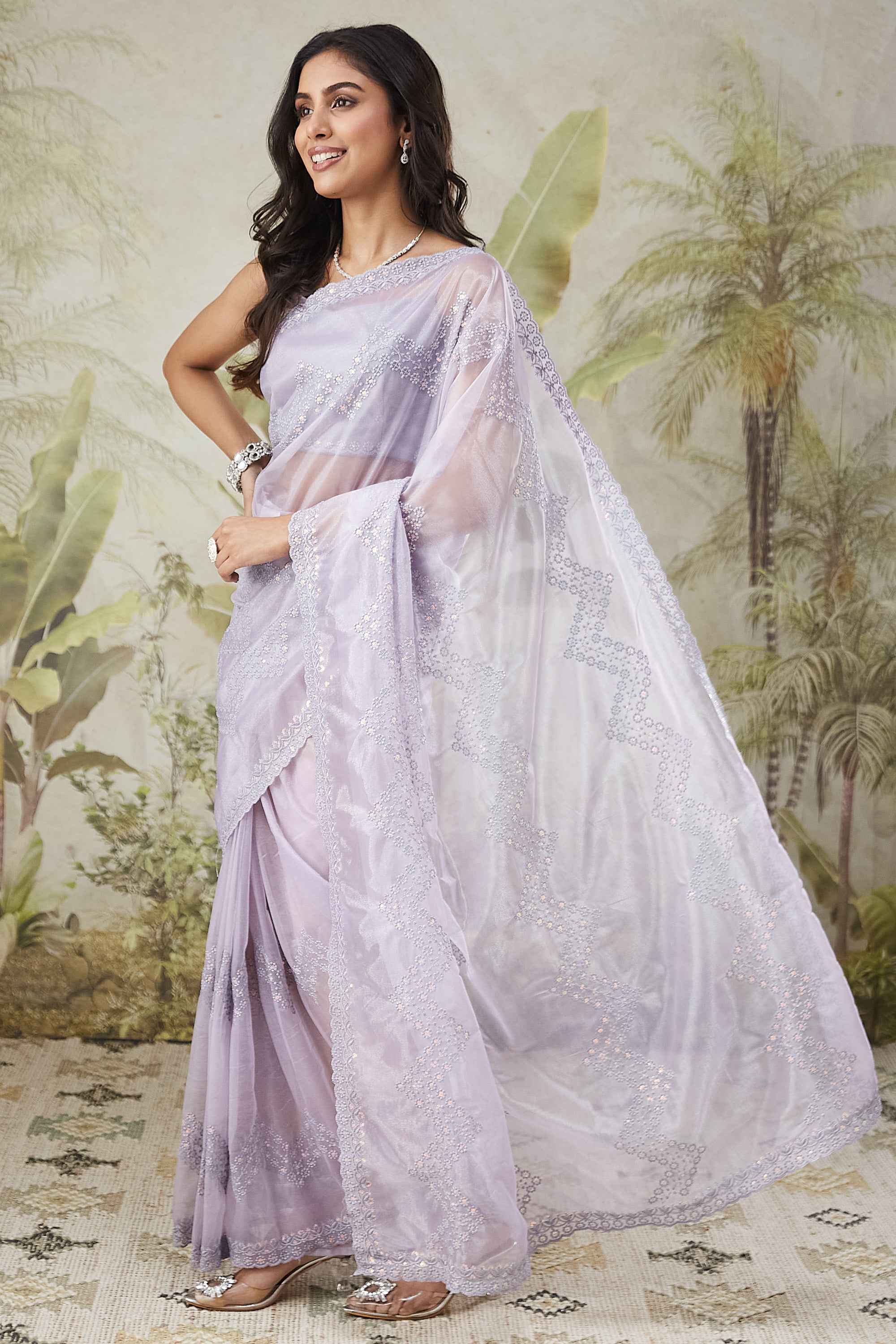 Embroidered Work Net Ready To Wear Saree