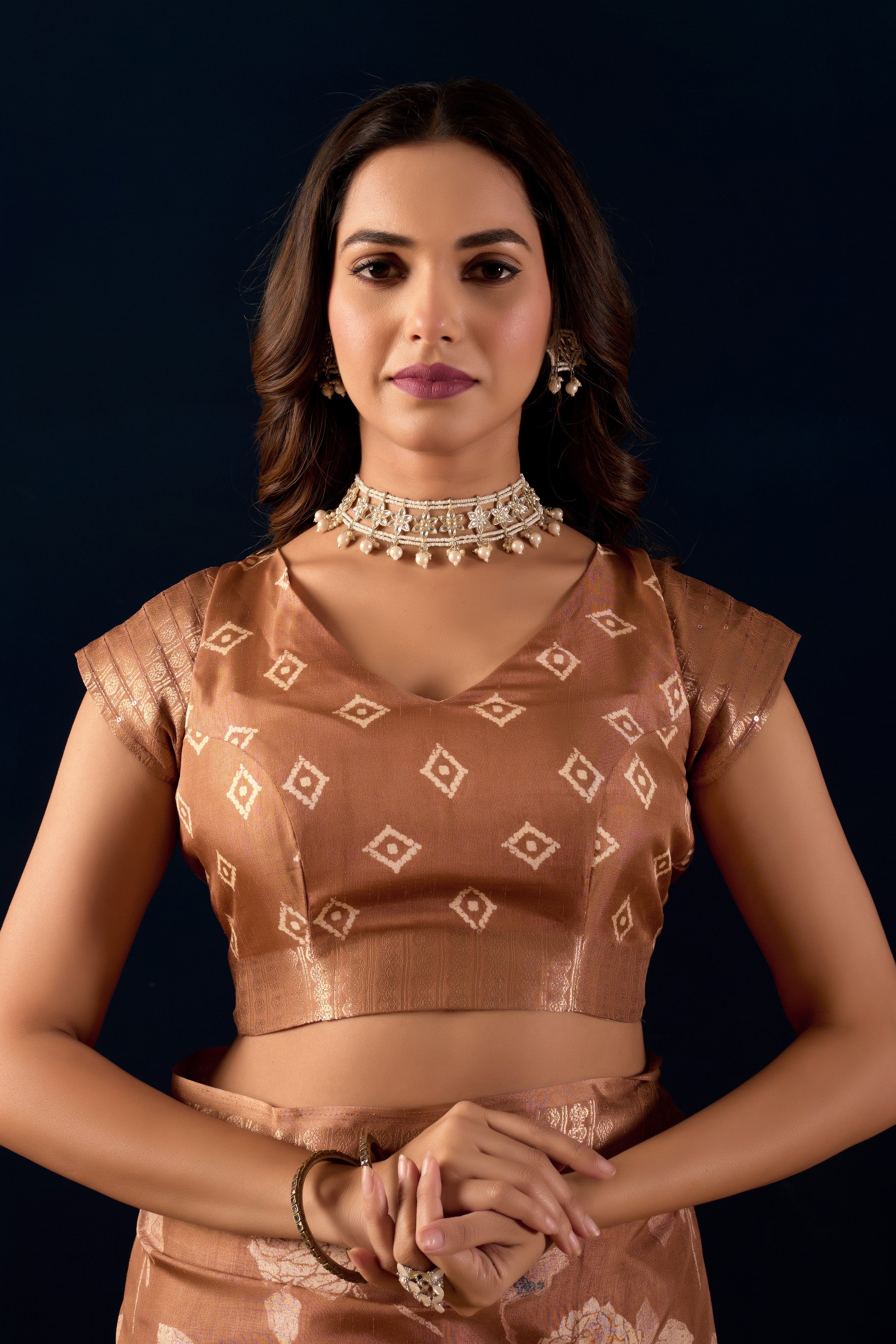 Brown Color Silk Cotton Floral Woven Design Ready to Wear Saree