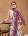 Purple Checked Printed Silk Blend Ready to Wear Saree