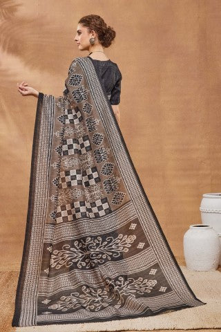 Black Abstract Printed Silk Blend Designer Saree