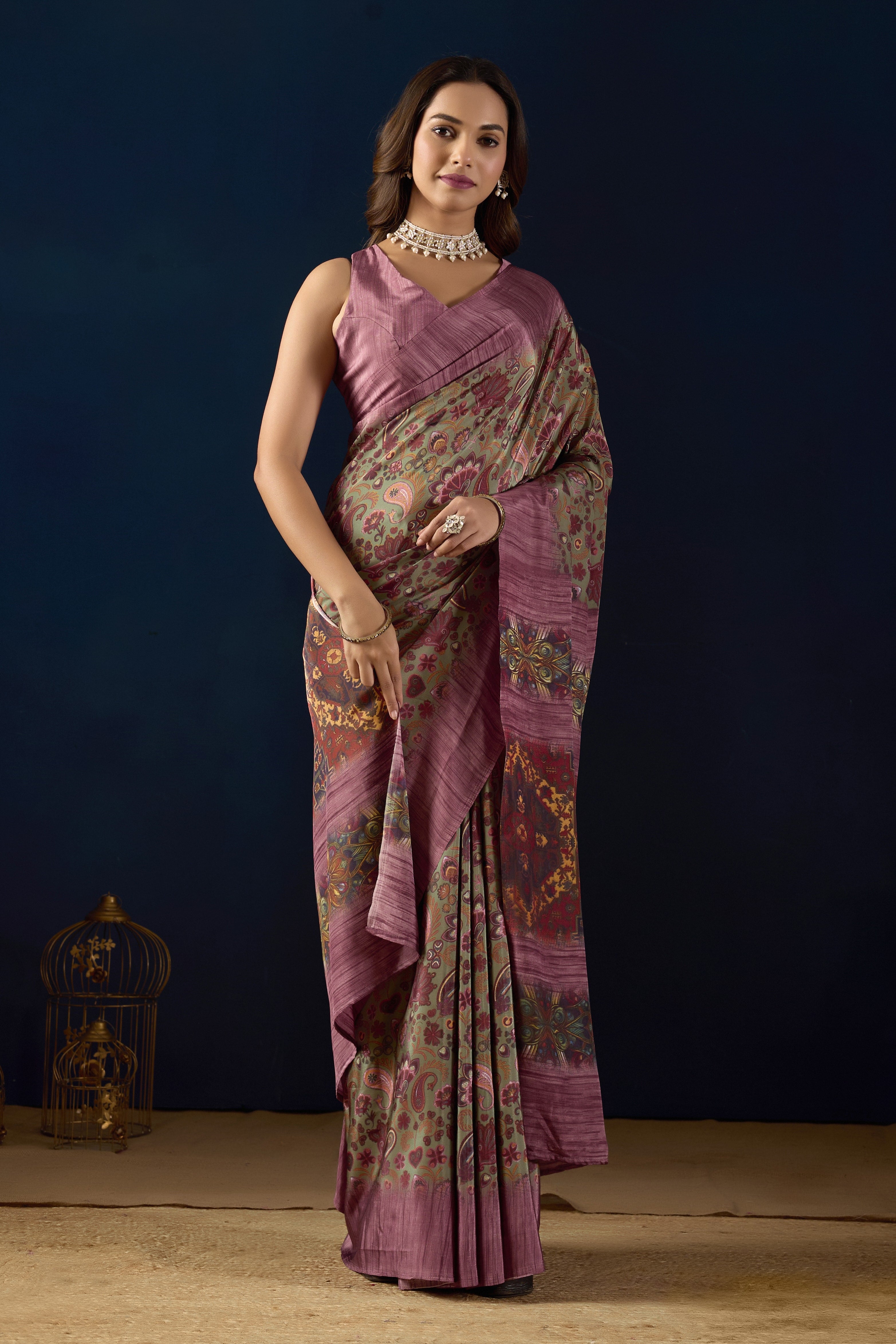 Multi Colour Poly Crepe Printed Ready to Wear Saree