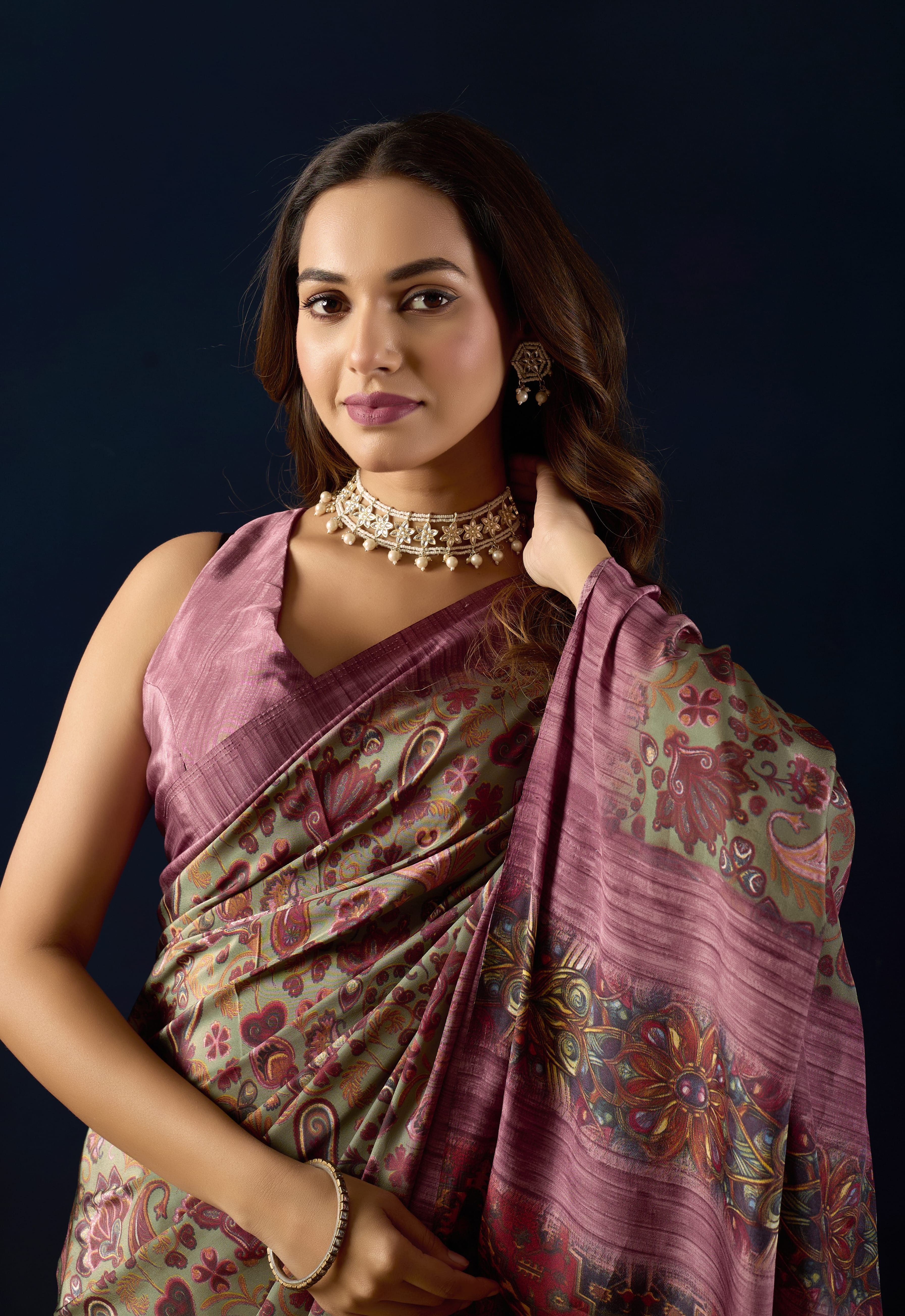 Multi Colour Poly Crepe Printed Ready to Wear Saree