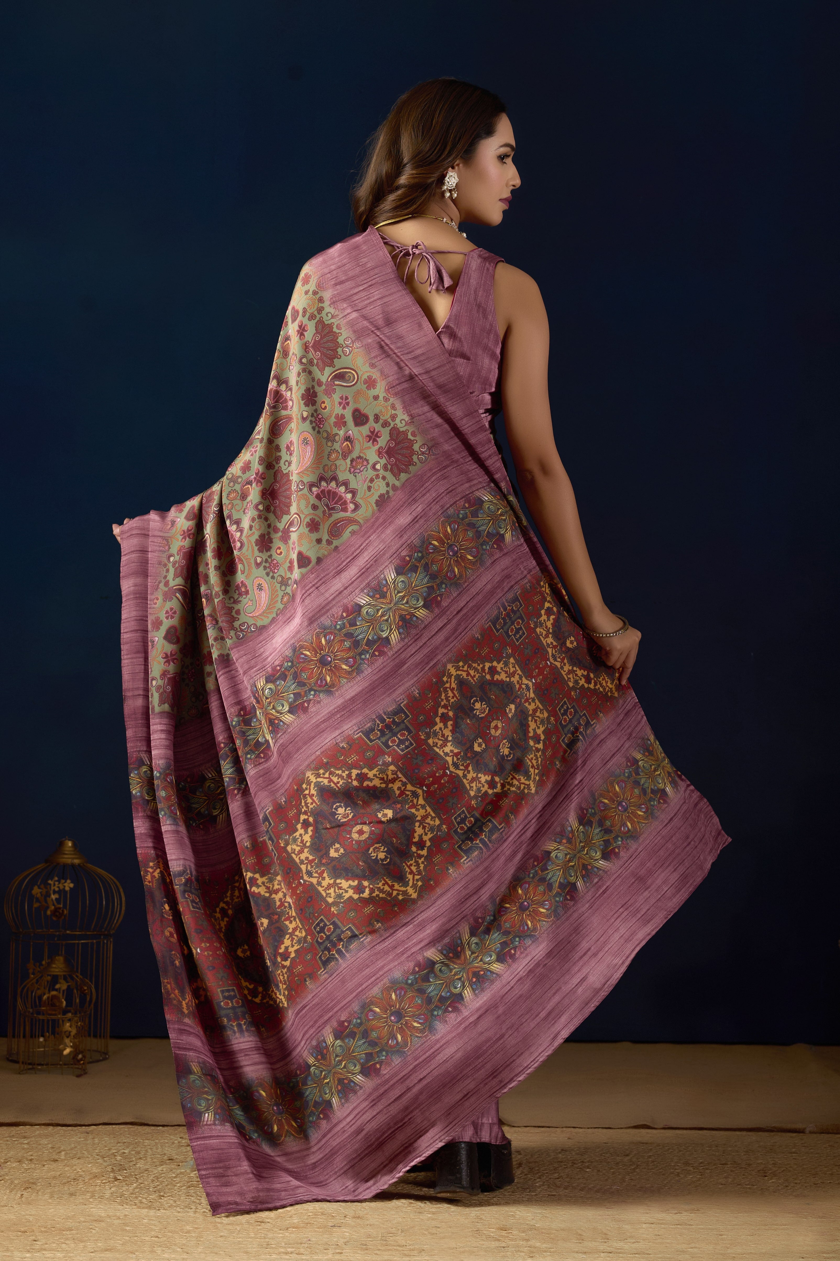 Multi Colour Poly Crepe Printed Ready to Wear Saree