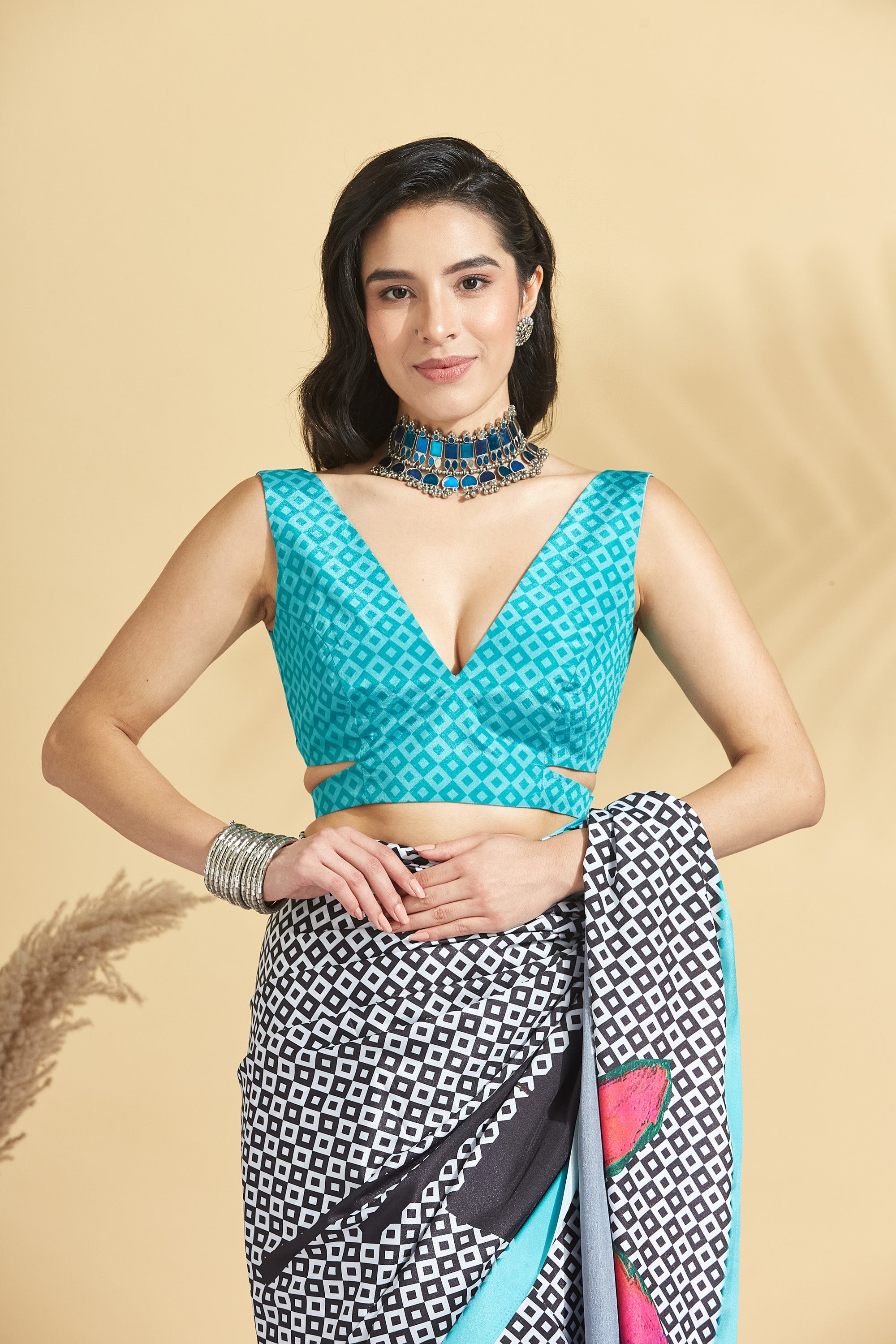 Digital Geometric Sketch Print Mulmul Cotton Ready to wear Saree