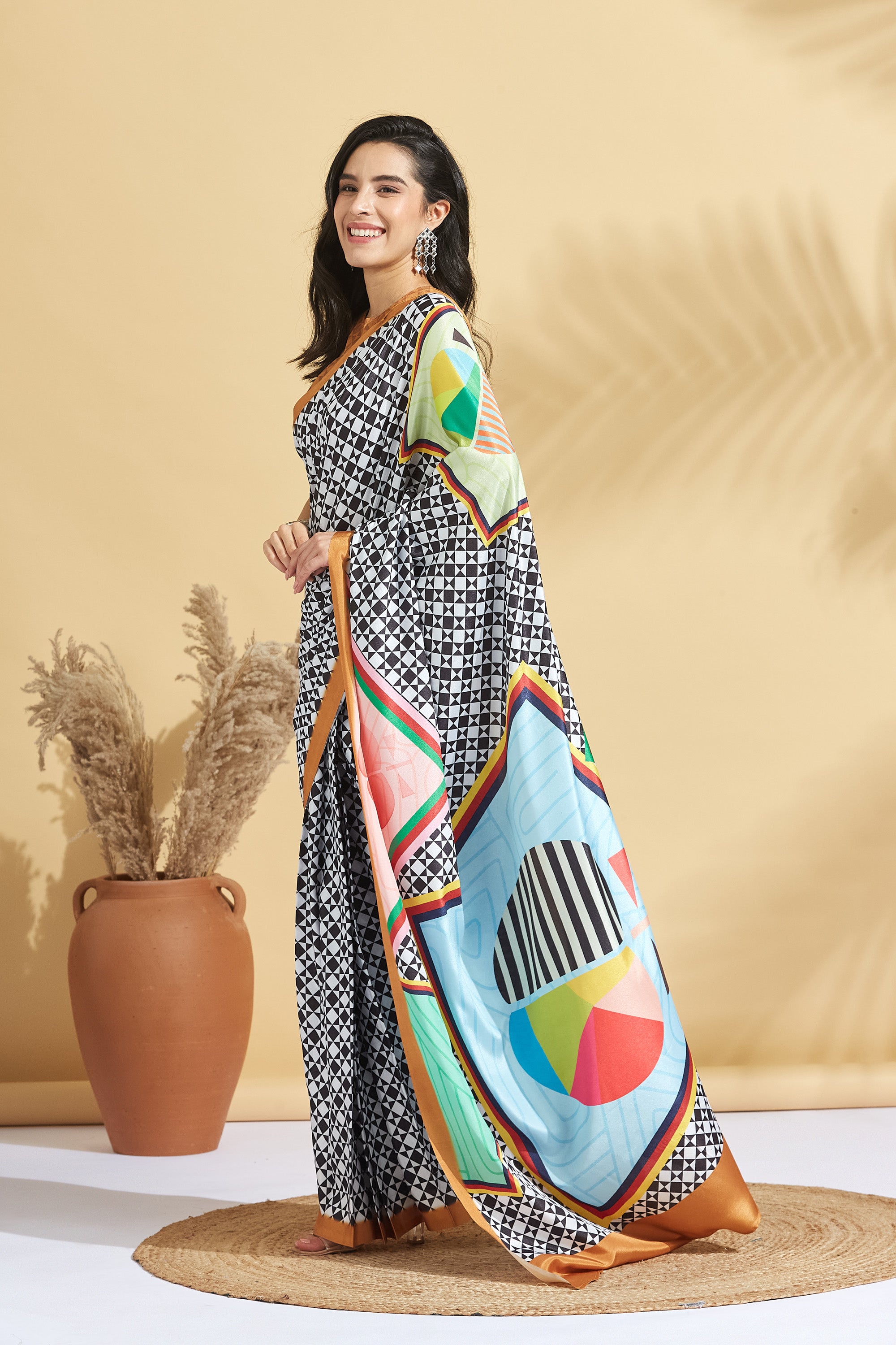 Digital Chess Print Crape Checks Saree