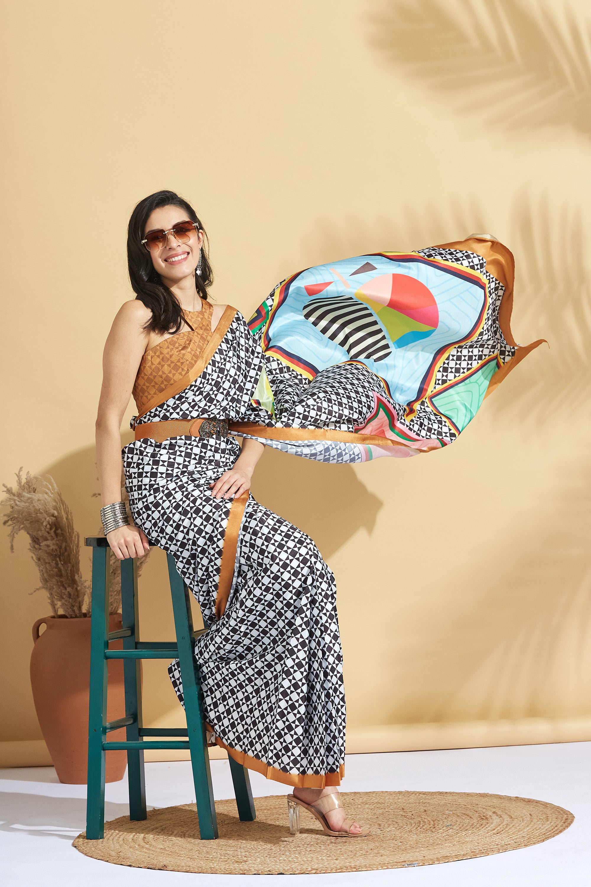 Digital Chess Print Crape Checks  Ready to Wear Saree