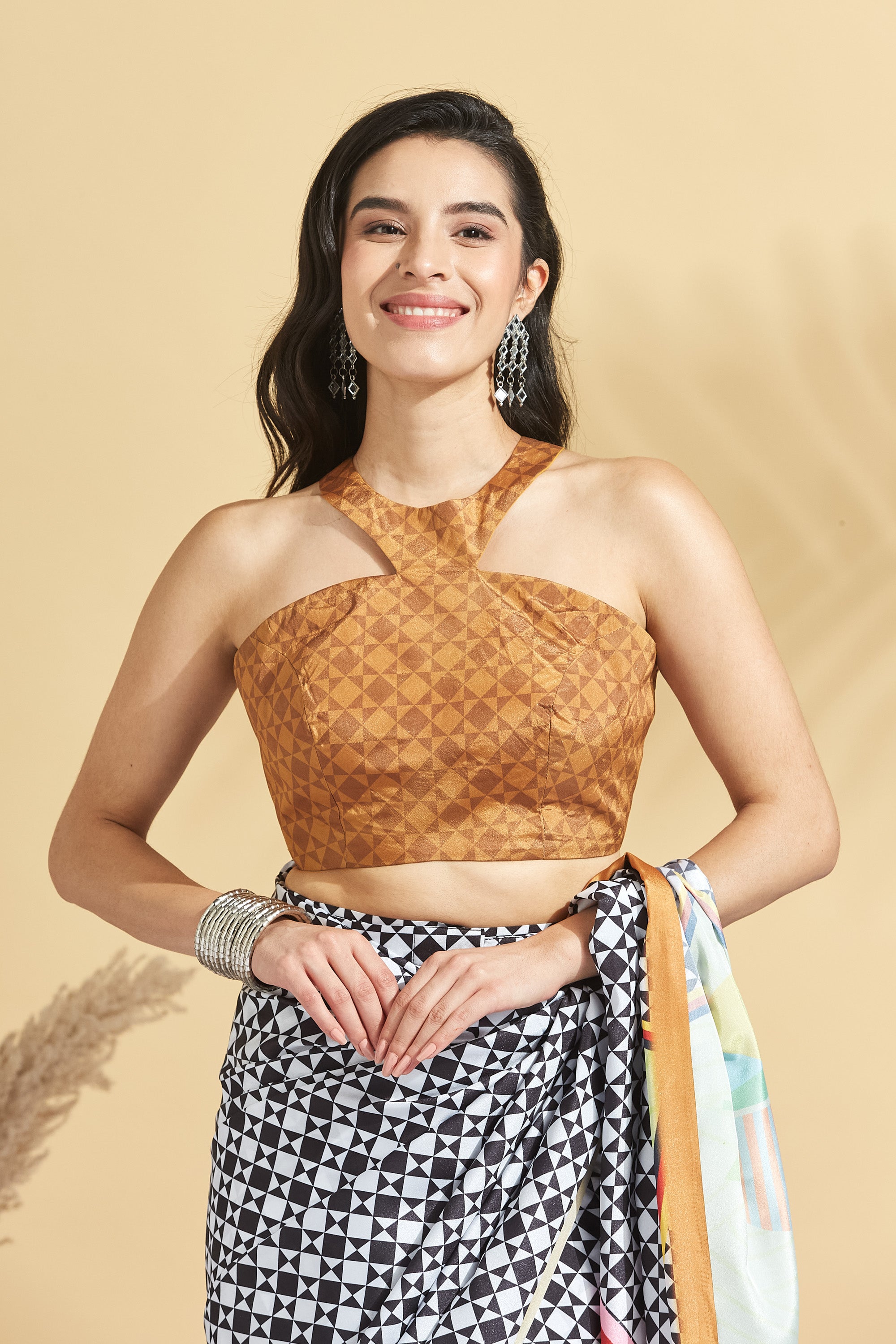 Digital Chess Print Crape Checks  Ready to Wear Saree