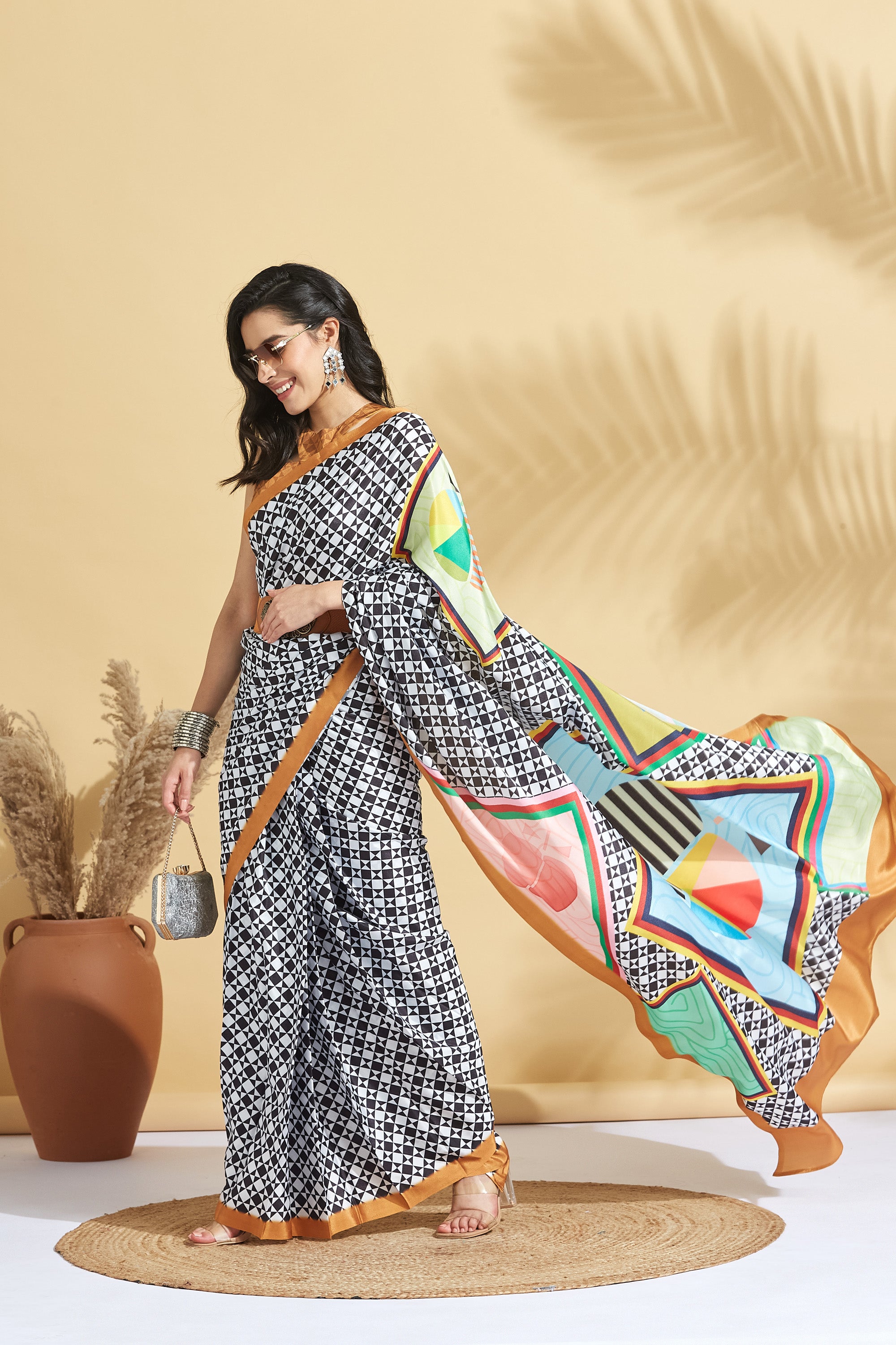 Digital Chess Print Crape Checks  Ready to Wear Saree