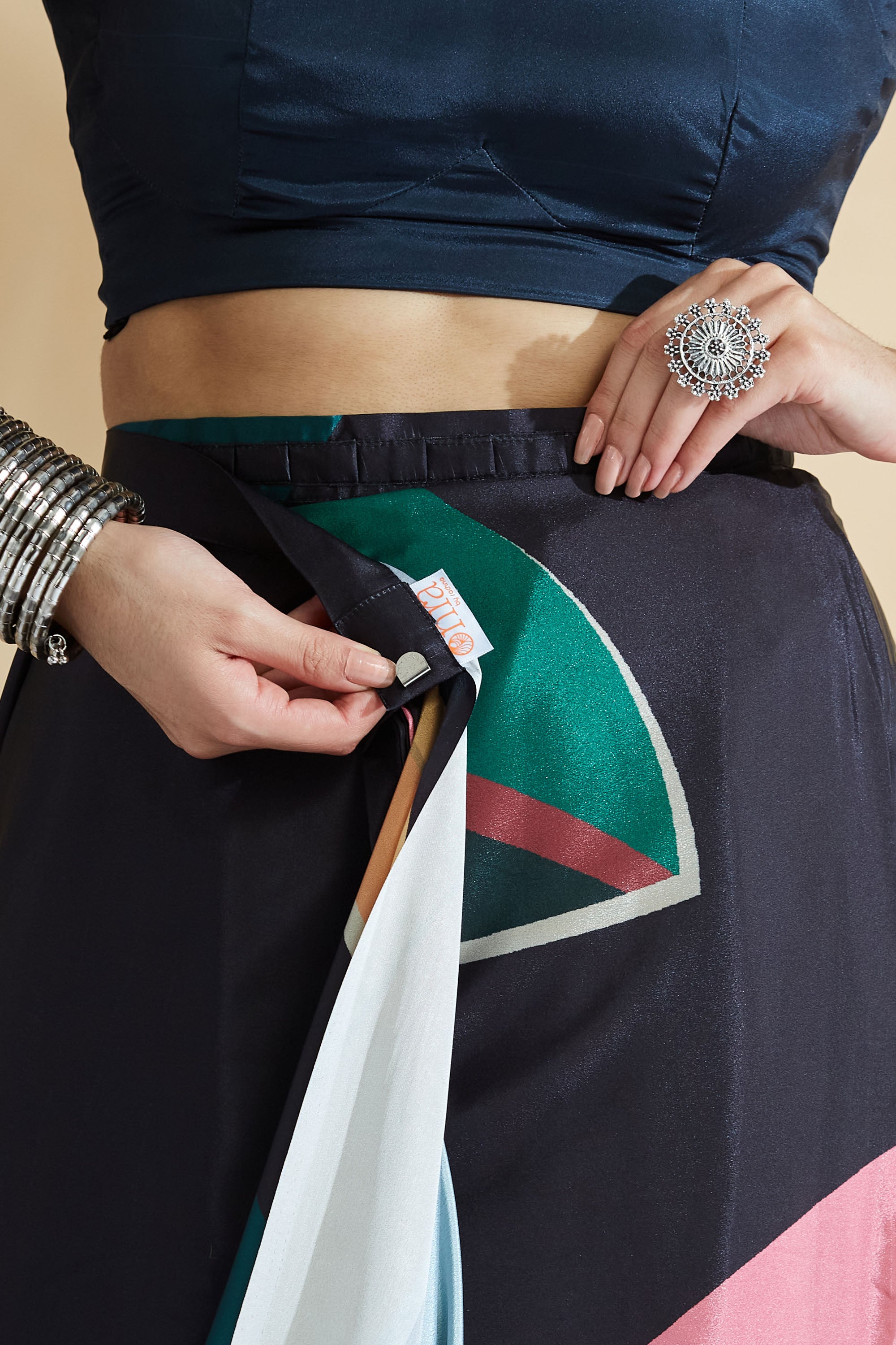 Artisian Sketch Digital Printed Colourblock Crepe Ready to wear Saree