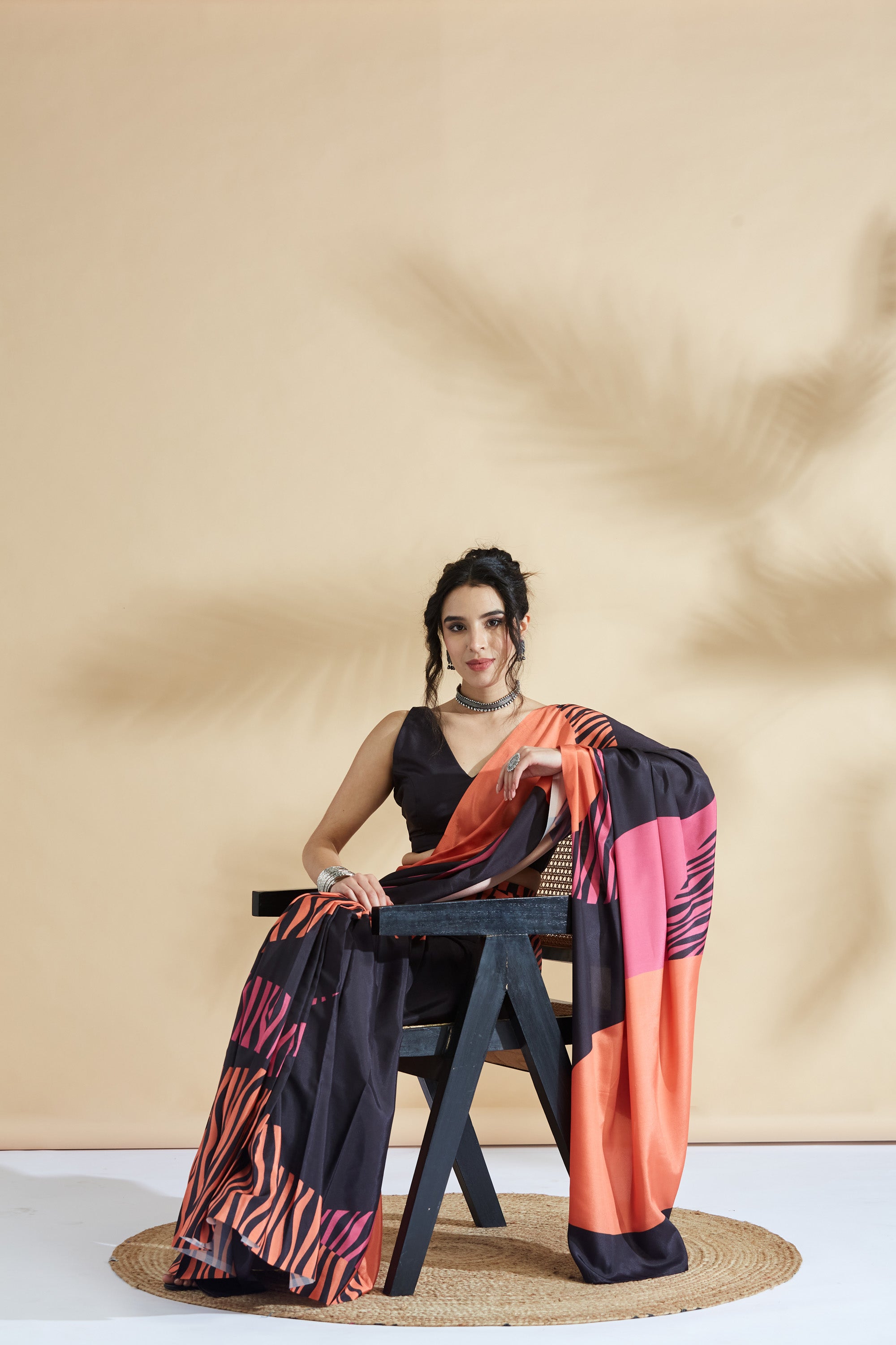 Peach Tropical Prints Multi Shades Ready to Wear Saree