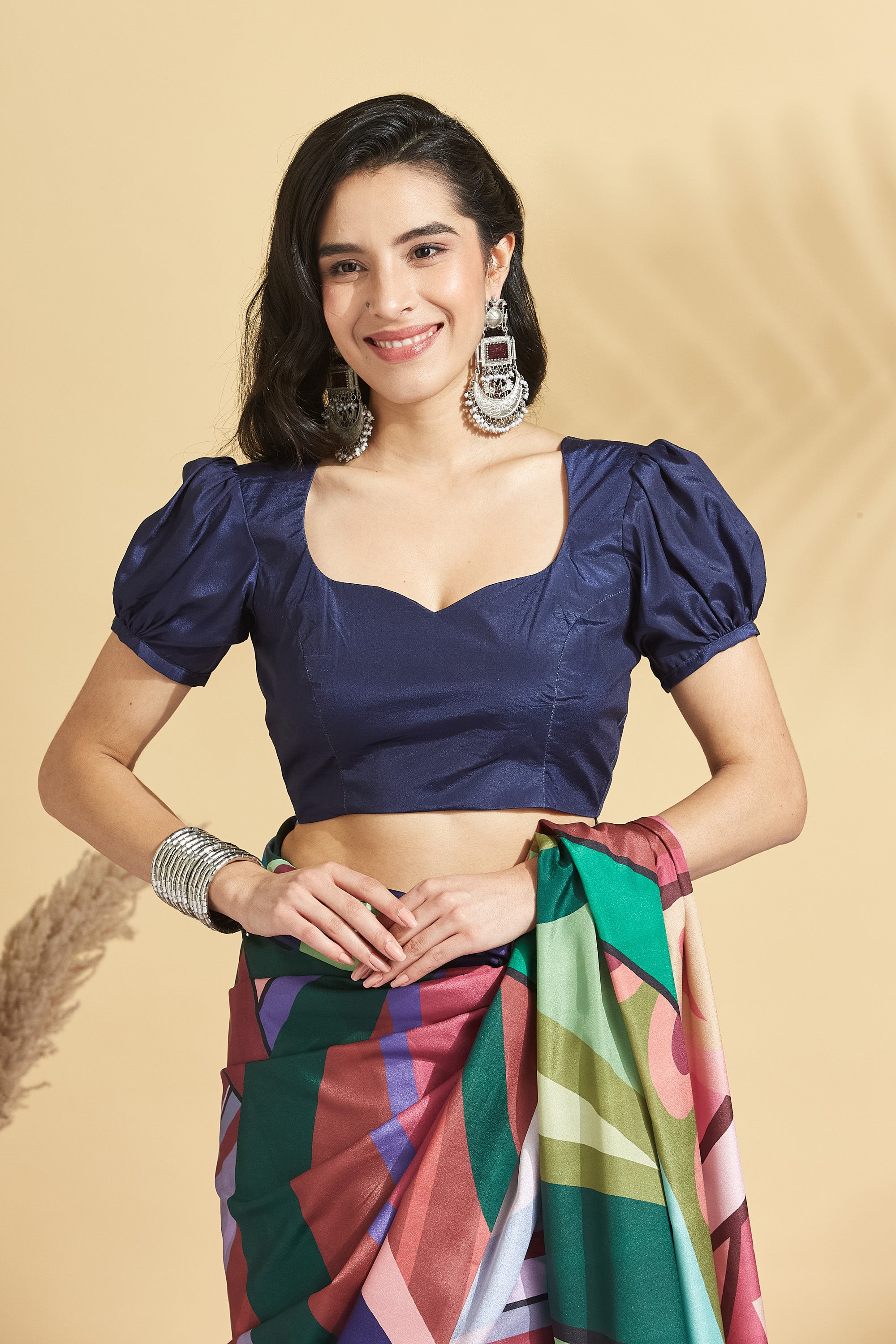 Digital Print Stripe Print Crepe Ready to Wear Saree