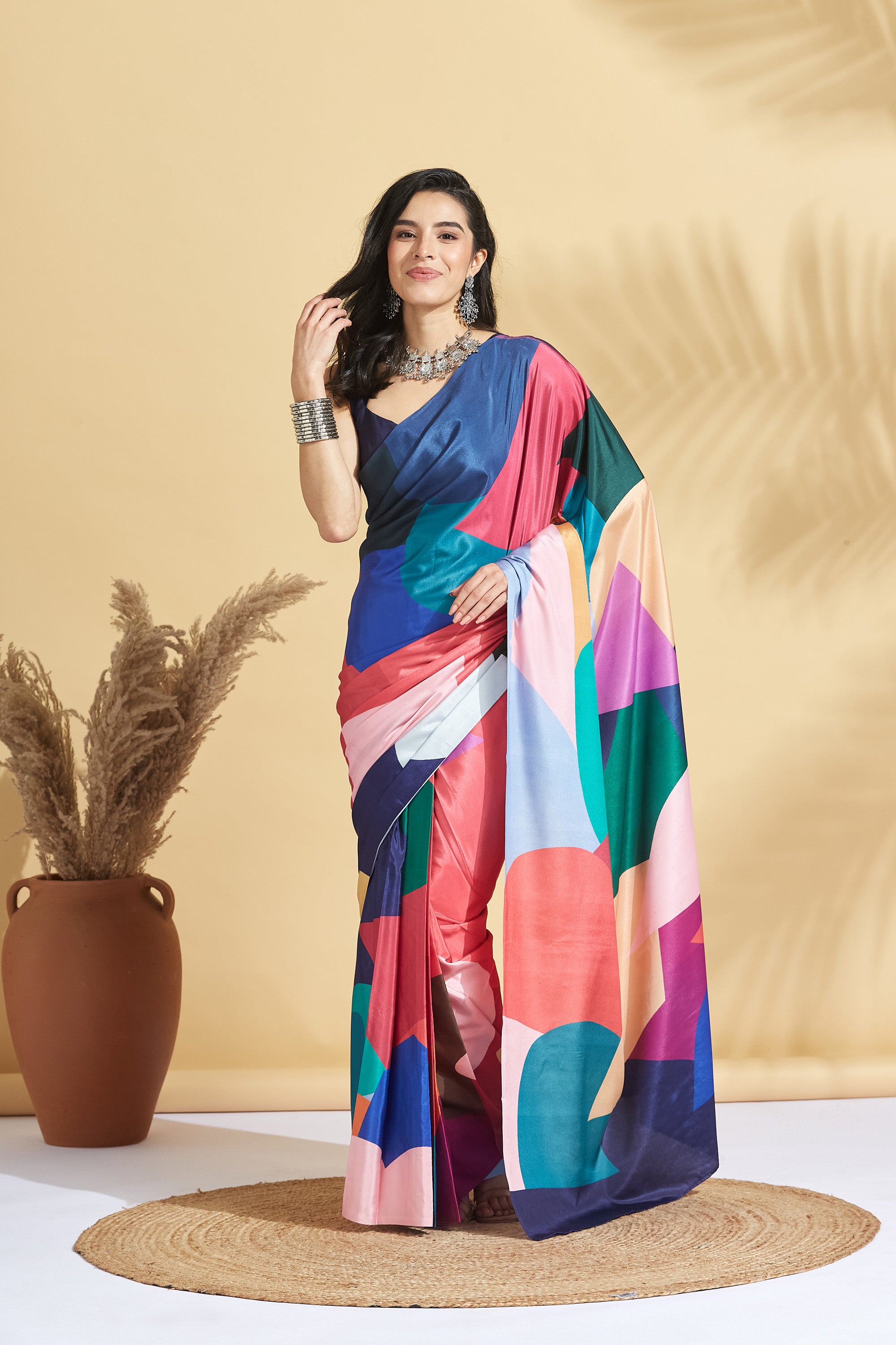 Digital Wall Print Satin Crepe Saree
