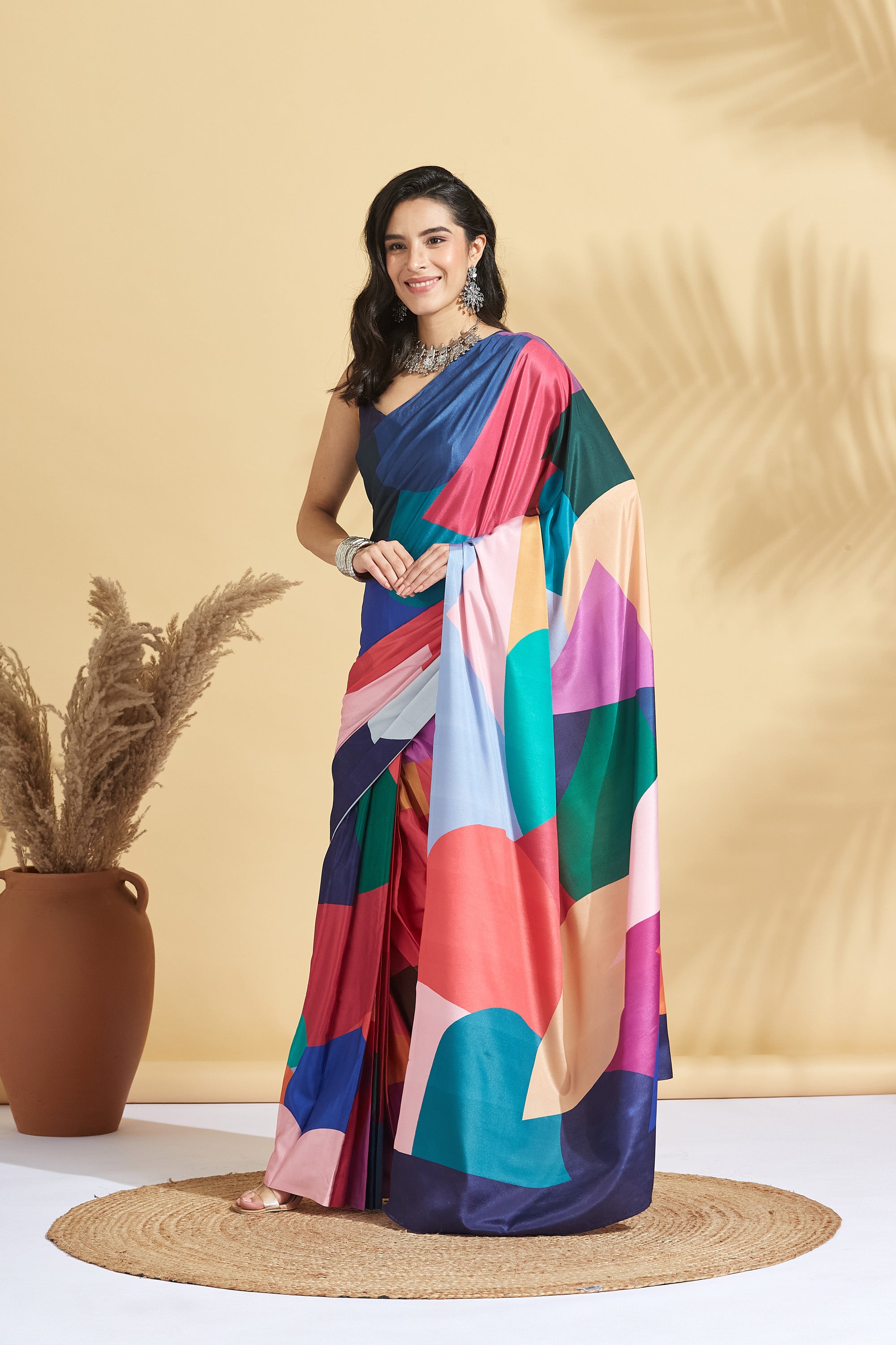 Digital Wall Print Satin Crepe Saree