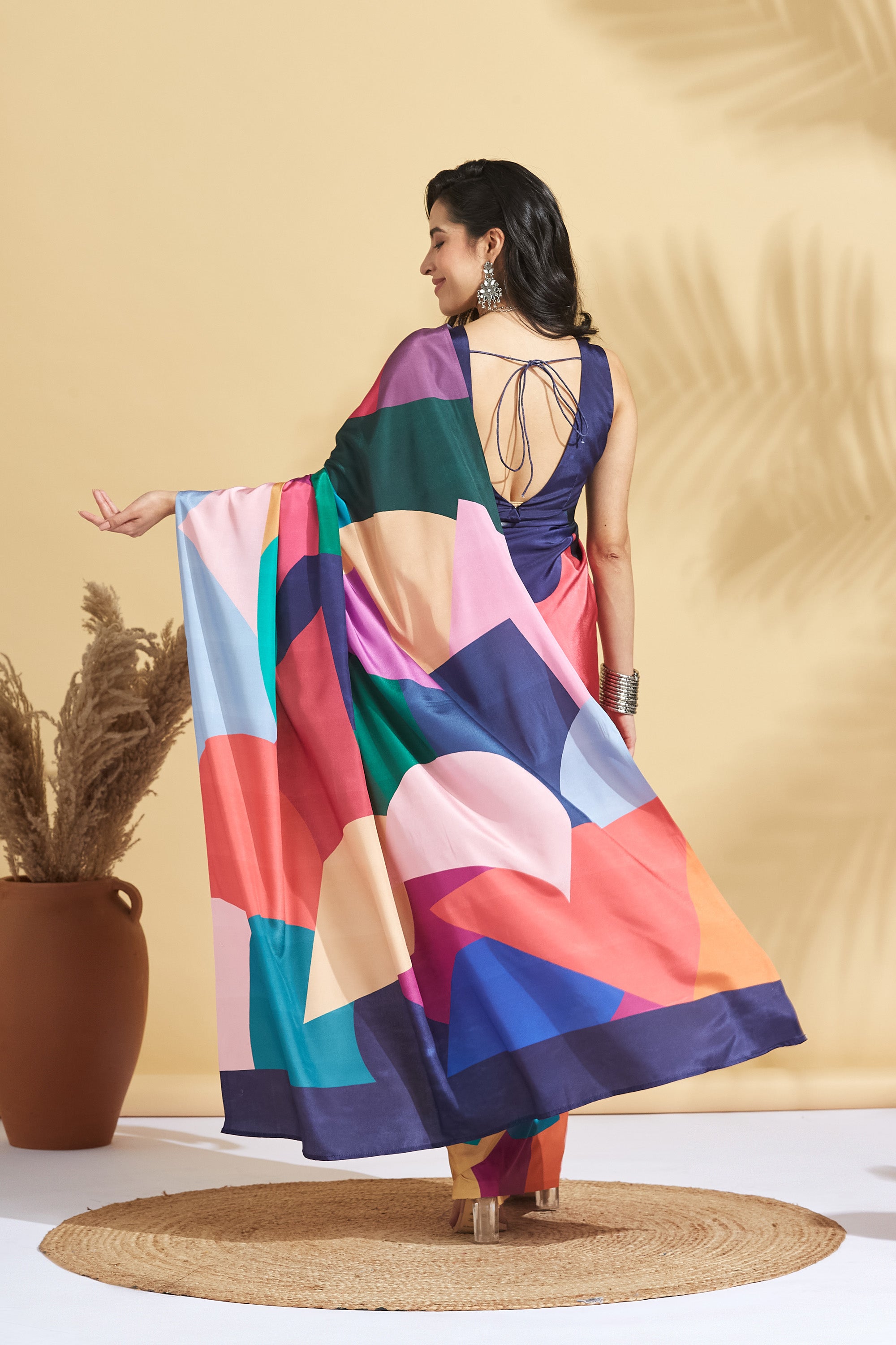 Digital Wall Print Satin Crepe Ready to Wear Saree