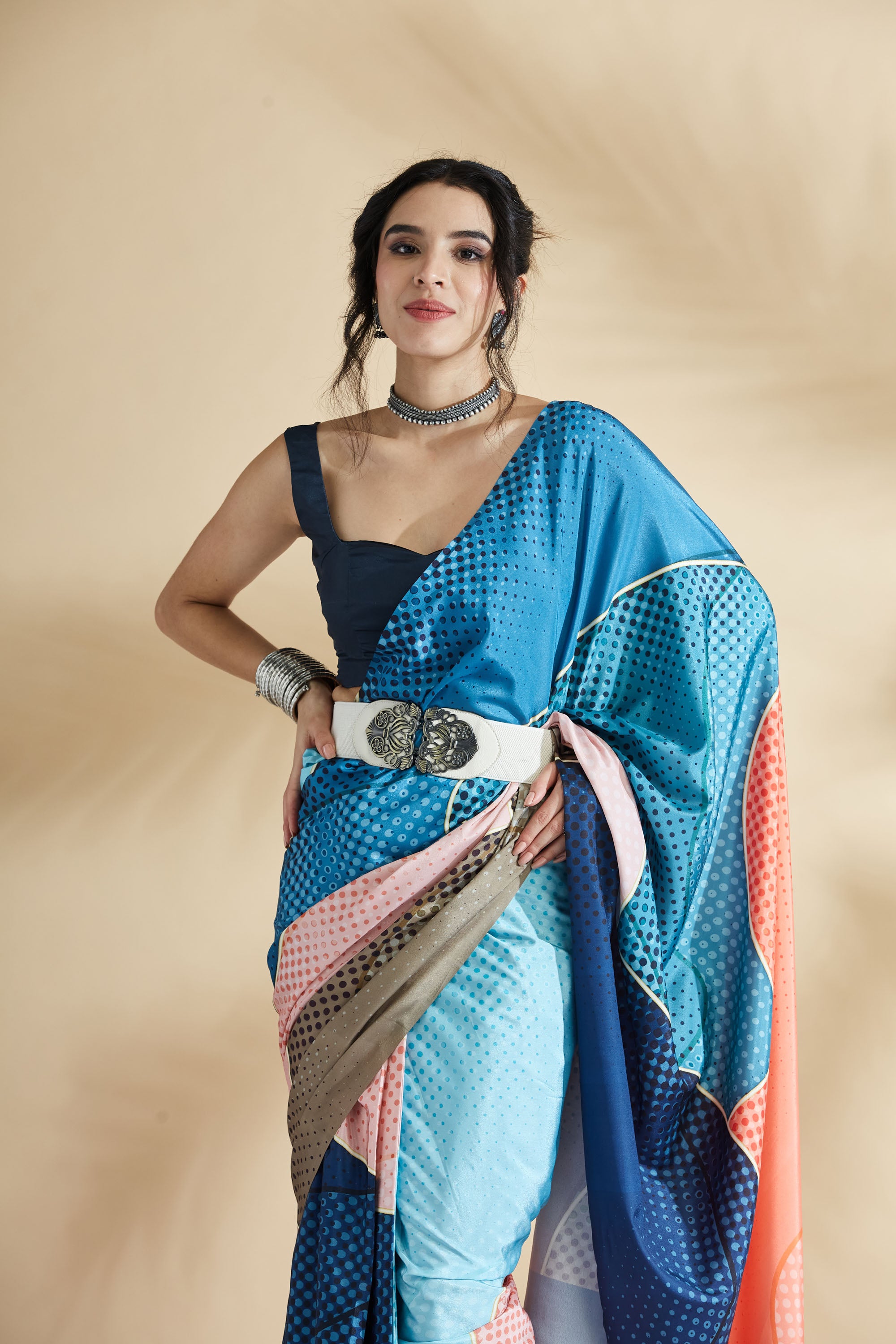 Polka Dots Digital Printed Crape Saree