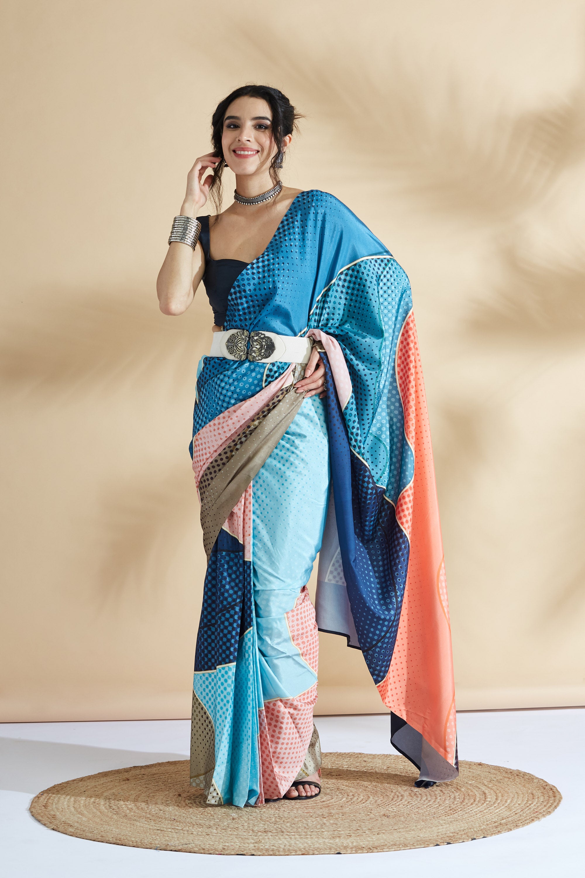 Polka Dots Digital Printed Crape Saree