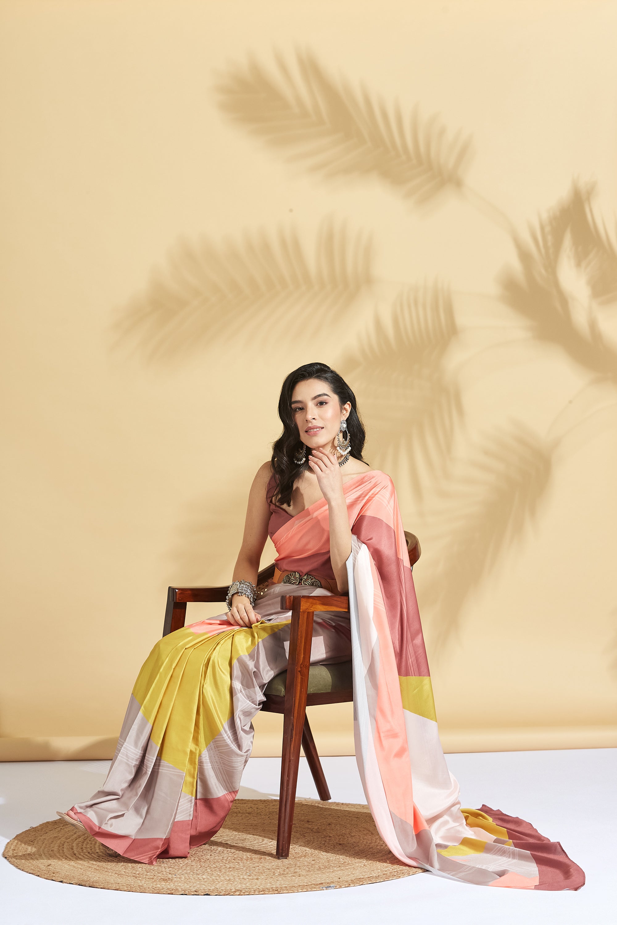 Digital Printed Colorblocked Satin Crepe Saree