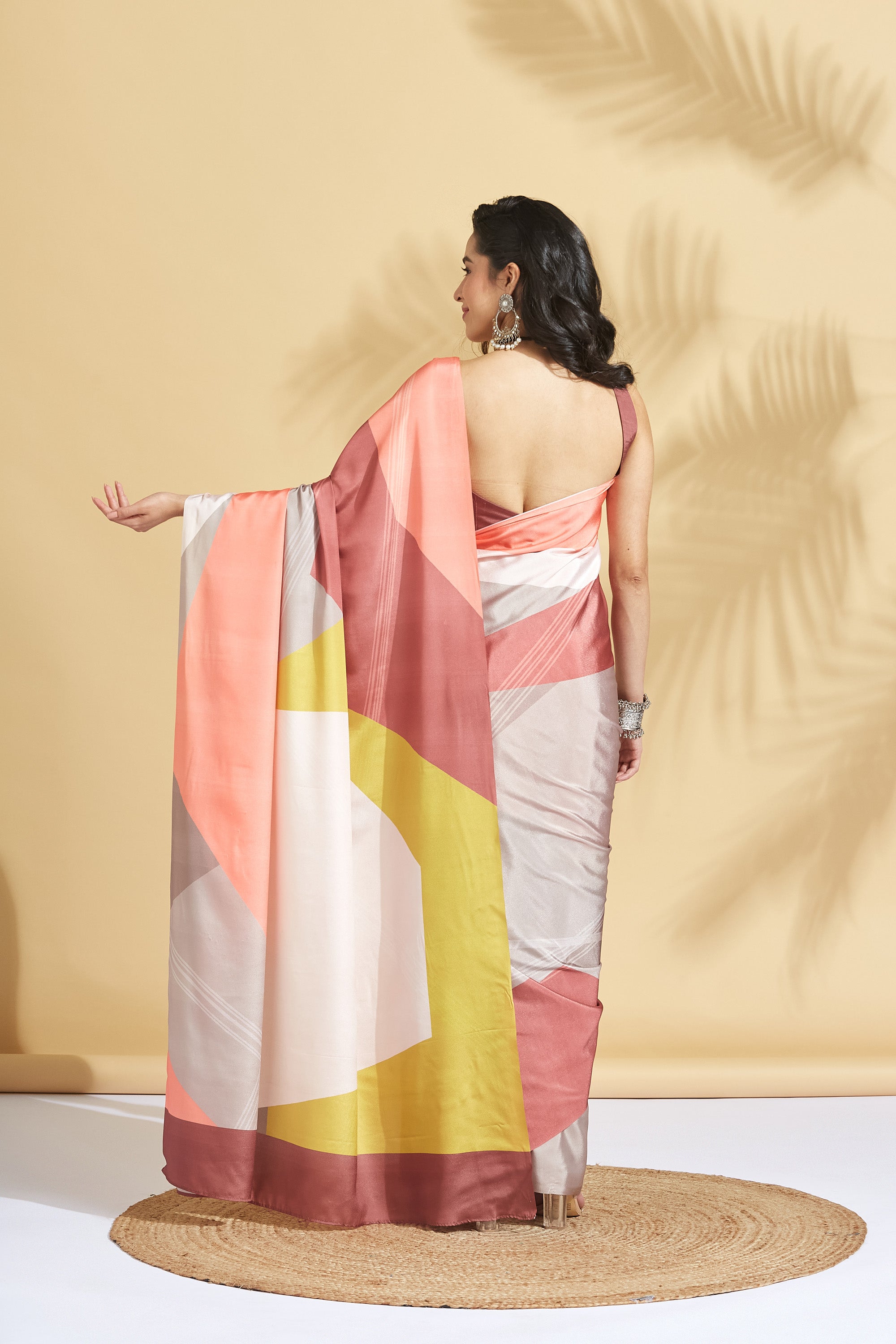 Digital Printed Colorblocked Satin Crepe Saree